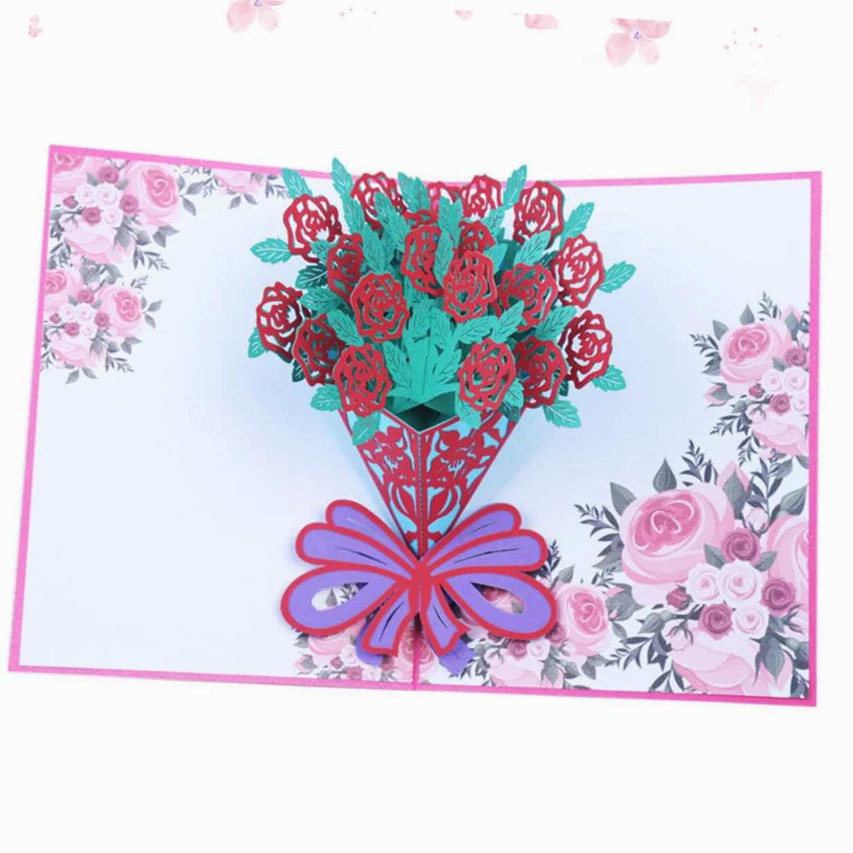 NUOBESTY Bouquet Di 3 Fiori Artificiali Biglietto Dauguri Con Rose Decorazione Per Festival Design 3d Con Rose Carta Creativa Per Amici