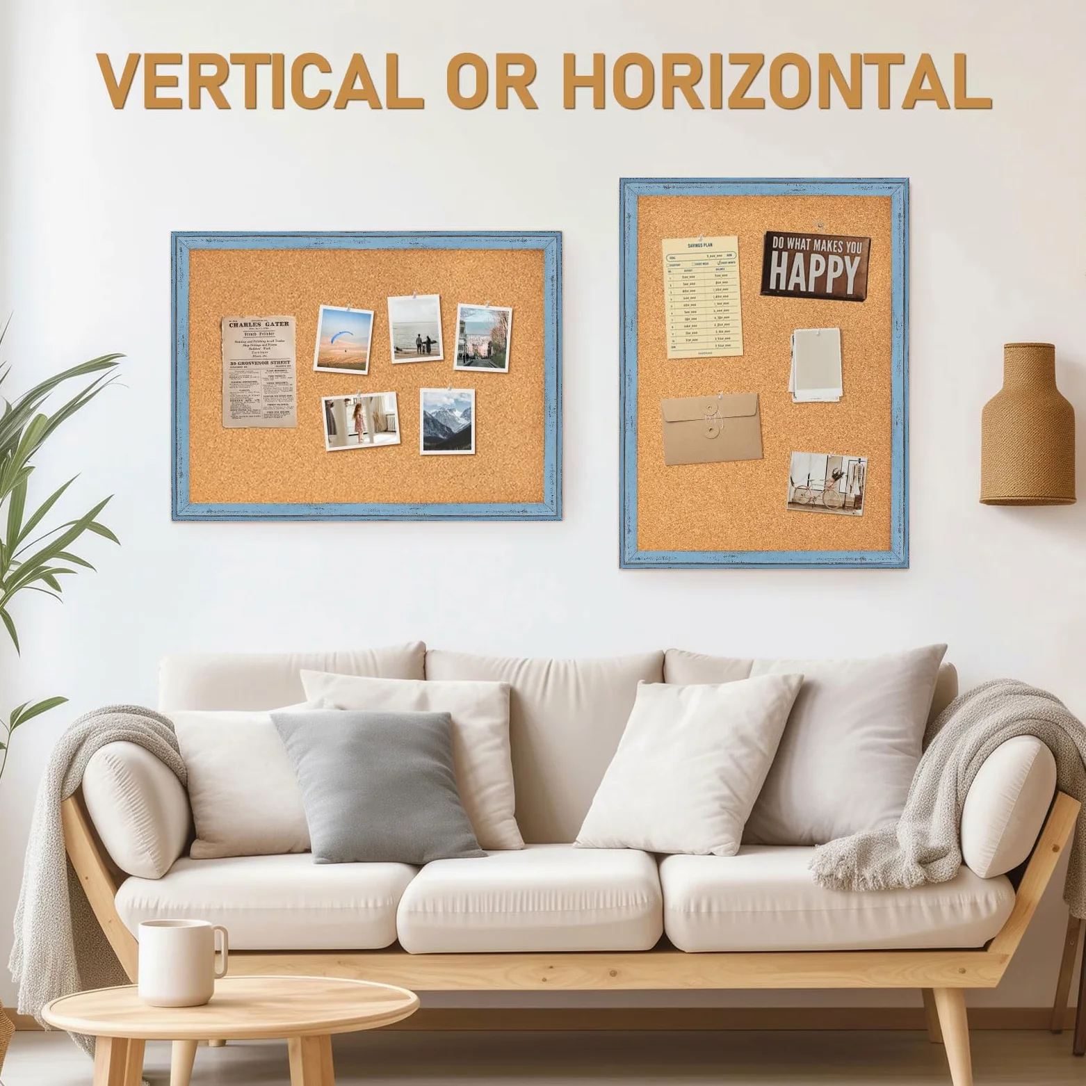 DOLLAR BOSS Bacheca in sughero per pareti, 61 x 45 cm, bacheca decorativa da appendere, cornice in legno, bacheca per avvisi per ufficio e decorazione domestica, blu
