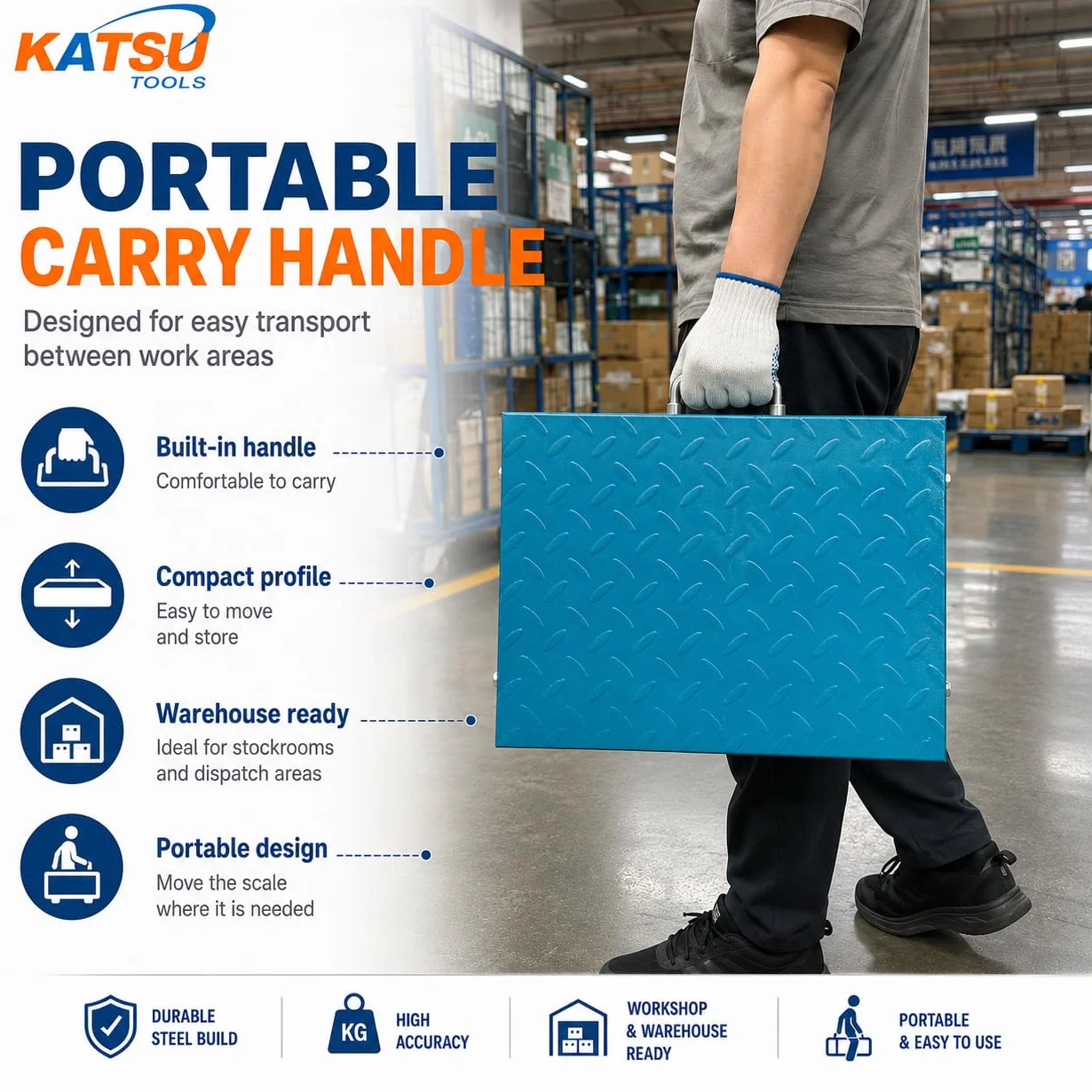 KATSU Bilancia a Piattaforma Industriale 100kg /10g Elettronica Ricaricabile Display LED 32x42cm Acciaio Antiruggine