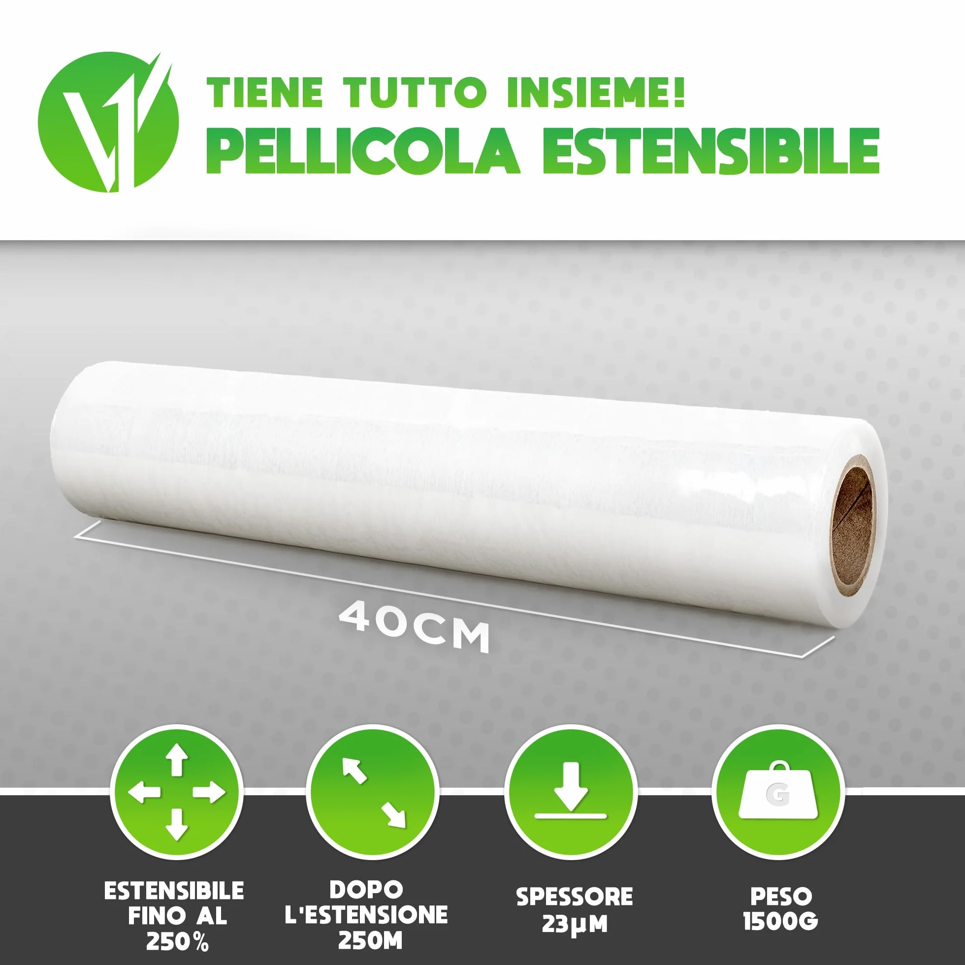 V1 Trade Pellicola elastica trasparente – 6 rotoli di pellicola elastica 250 m x 40 cm – pellicola per imballaggio 23 my – pellicola per mobili
