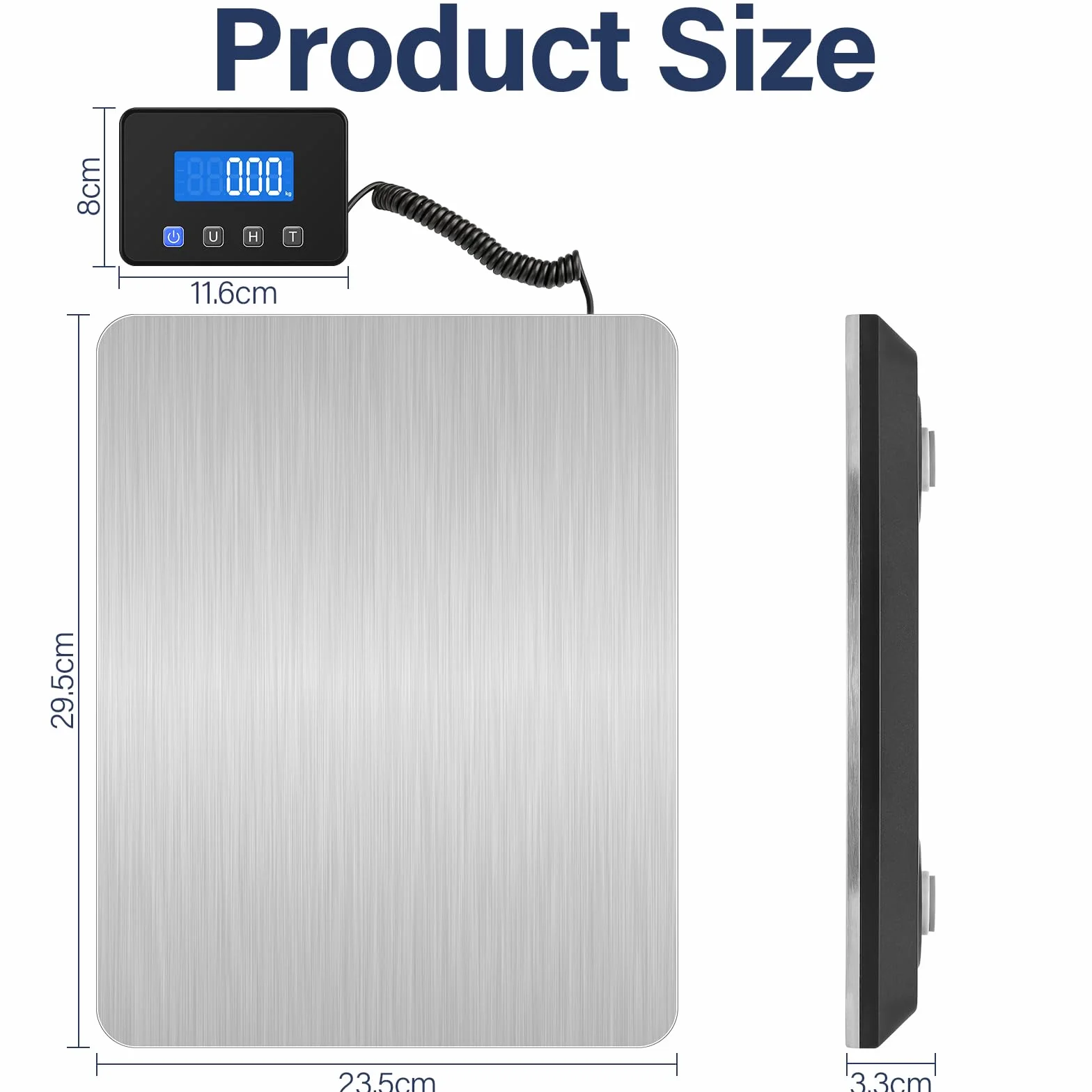 Collazoey Bilancia Postale, Bilancia per Pacchi Ricaricabile USB da 200 kg/ 10 g con Funzione Ritenzione/Tara, Acciaio Inossidabile, Sensore a 4-Punti con LCD, Adatta per Pacchi/Bagagli/Magazzino