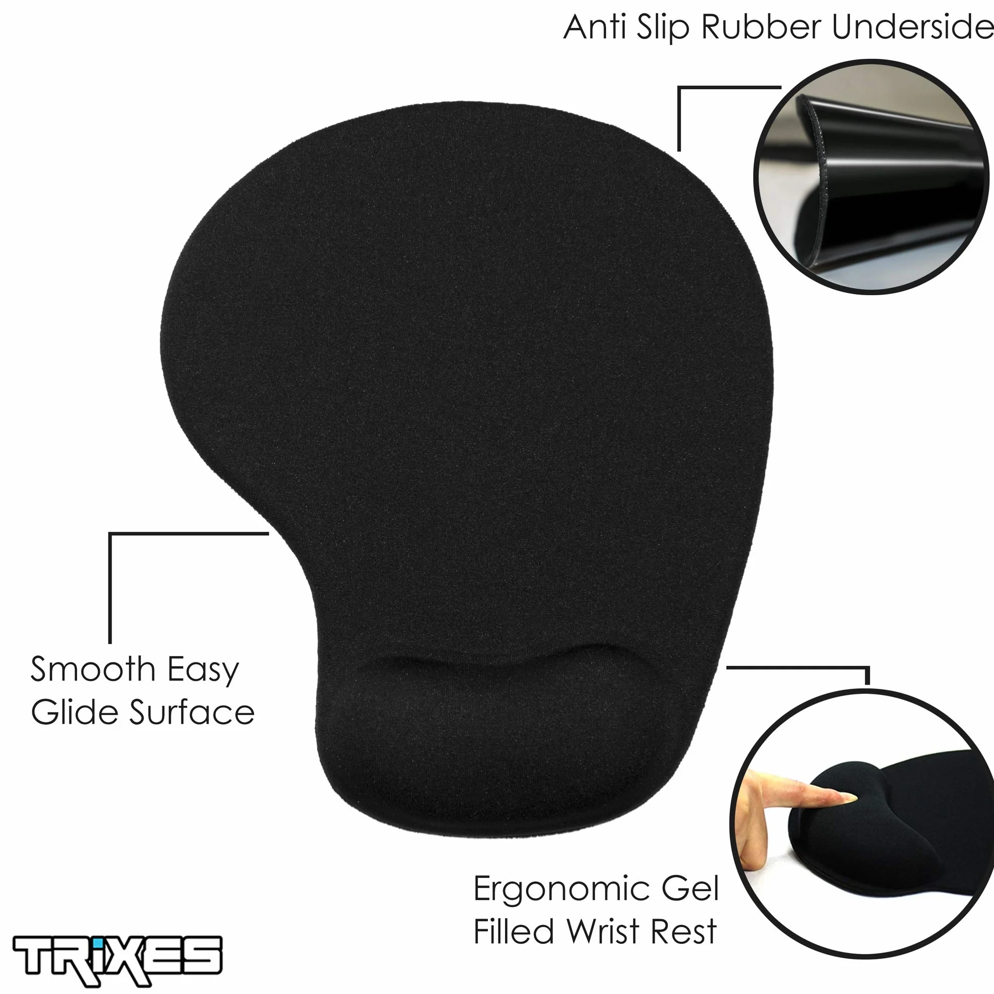 TRIXES Tappetino per Mouse con Supporto per Polso Base Antiscivolo Nero