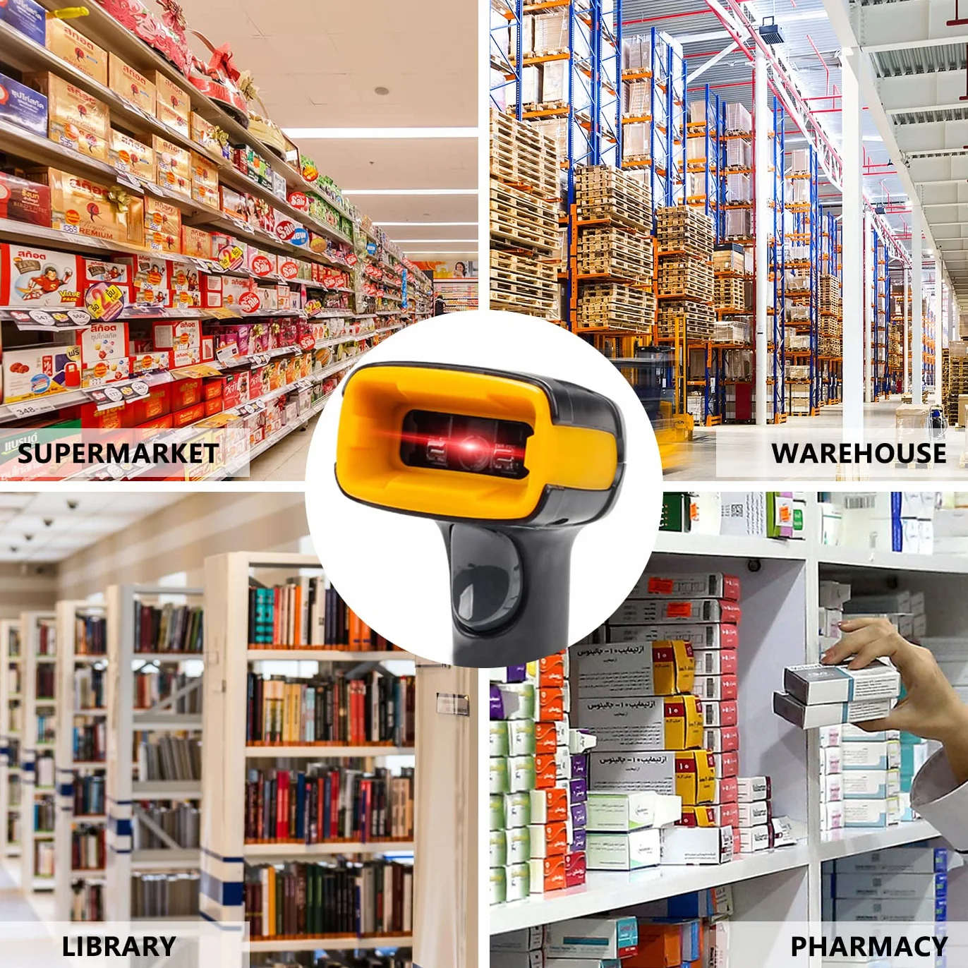 LENVII Lettore Codice a Barre 2D Cablato,Lettore Codici Barcode Scanner 1D/2D/QR Code Lettore(PDF417,Data Matrix) di scansione dello schermo di supporto（Giallo）