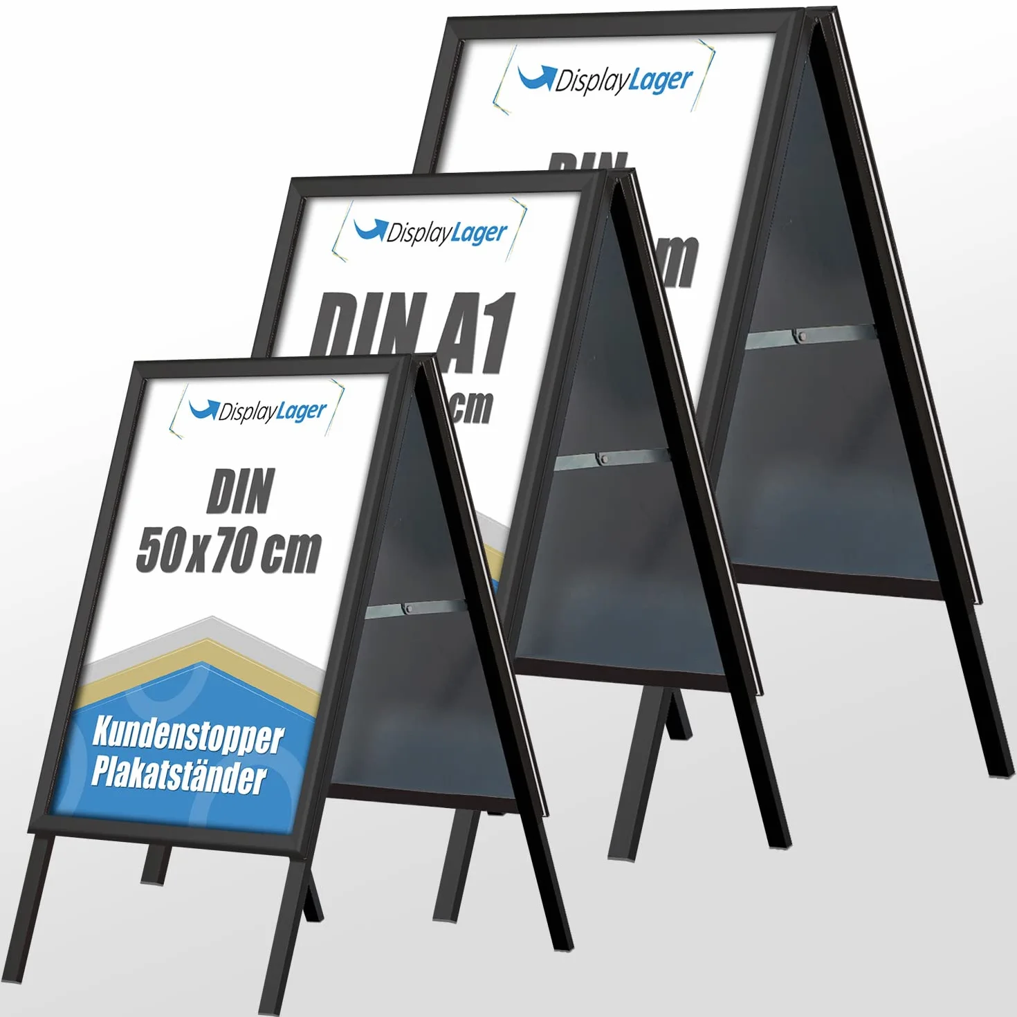 DisplayLager - Supporto per Poster, Formato A1 (Bifacciale), Alluminio, Argento, Alu-Line - Cavalletto Espositore Pubblicitario… (Nero, A1)