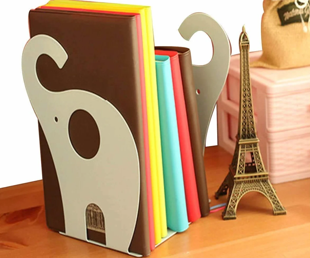 Fermalibri per Bambini Elefante Creativo Libri in Ferro 19x12 cm Azzurro