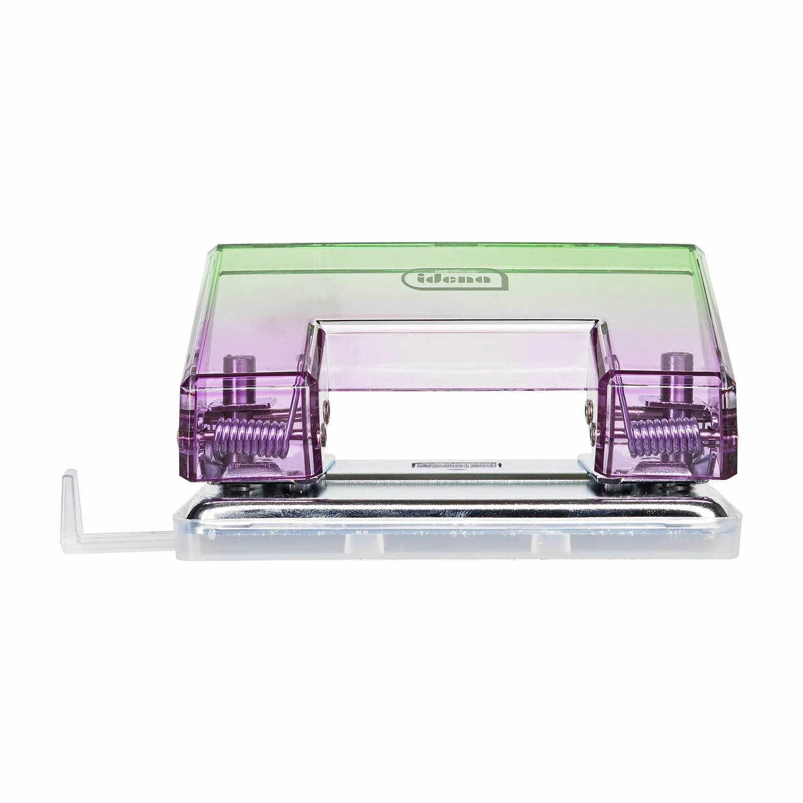 Idena Perforatrice con Guida di Arresto per 10 Fogli, 11,3 x 6 x 5,2 cm, Viola-Verde