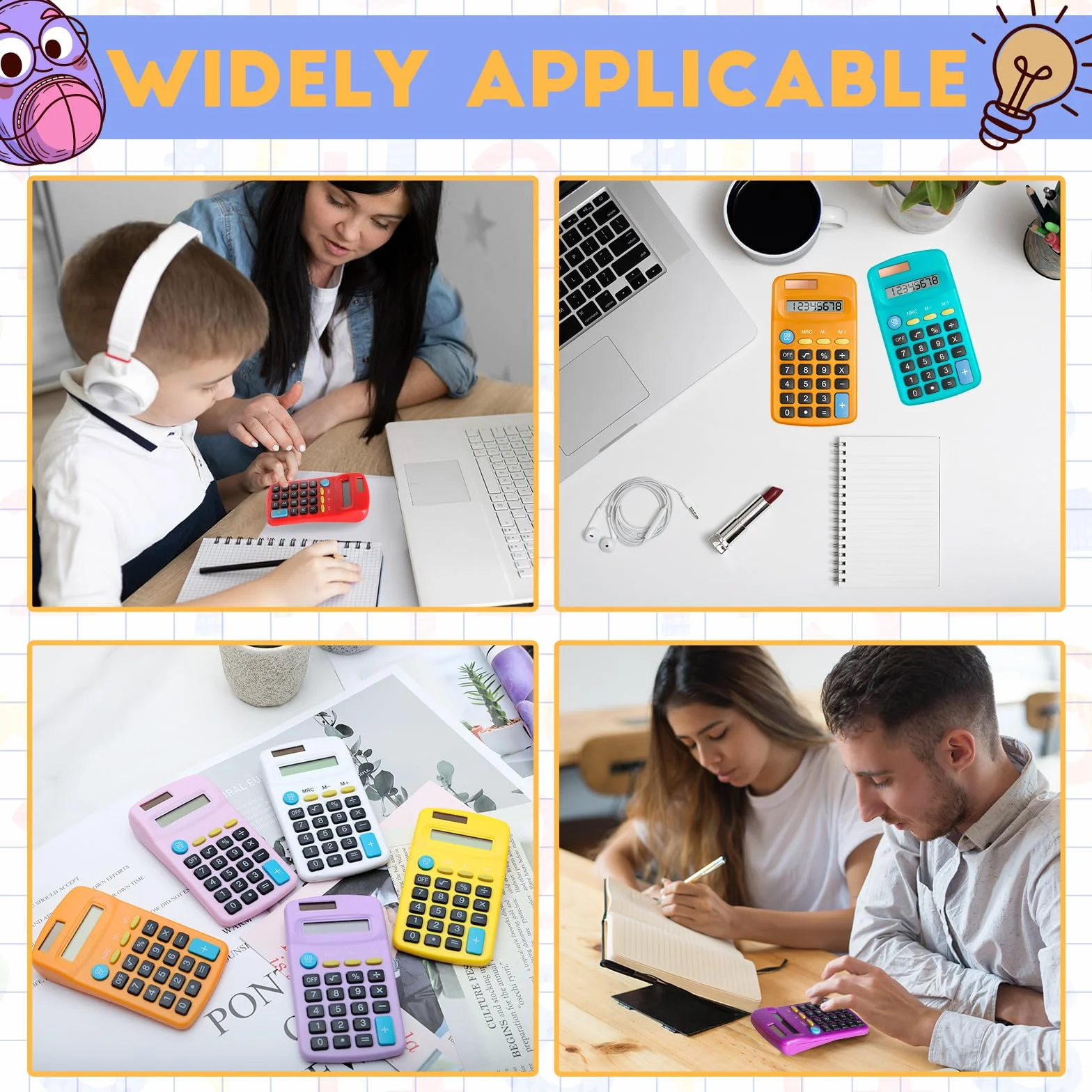 Confezione da 24 mini calcolatrici tascabili per studenti ad angolo portatile, display a 8 cifre, batteria solare, doppia alimentazione, piccola calcolatrice per studenti, bambini, casa, ufficio (12