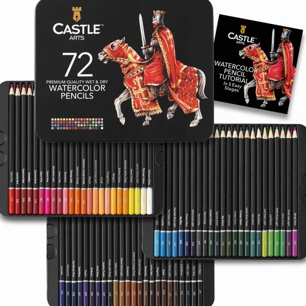 Castle Art Supplies Set di 72 Matite Acquerellabili per Adulti | Pigmenti vibranti per mescolanze, disegni e dipinti - per professionisti e hobbisti adulti - in cofanetto di metallo