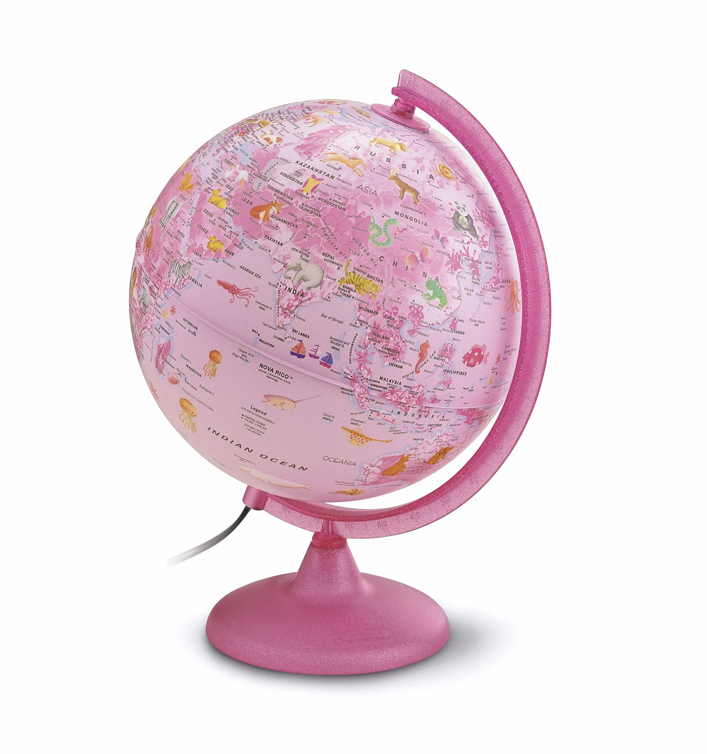 Räthgloben 1917 - Mappamondo Illuminato per Bambini, 25 cm, Colore: Rosa