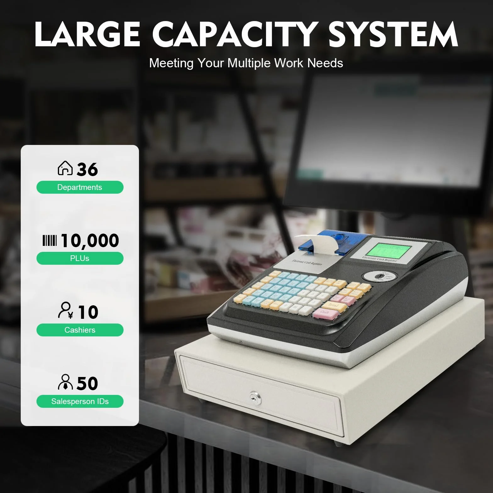 Registratore di cassa elettronica con 48 tasti, moderno sistema di cassa POS per vendita al dettaglio, gastronomia e servizi, funzionamento chiaro, design compatto, ideale per piccoli negozi, Imb