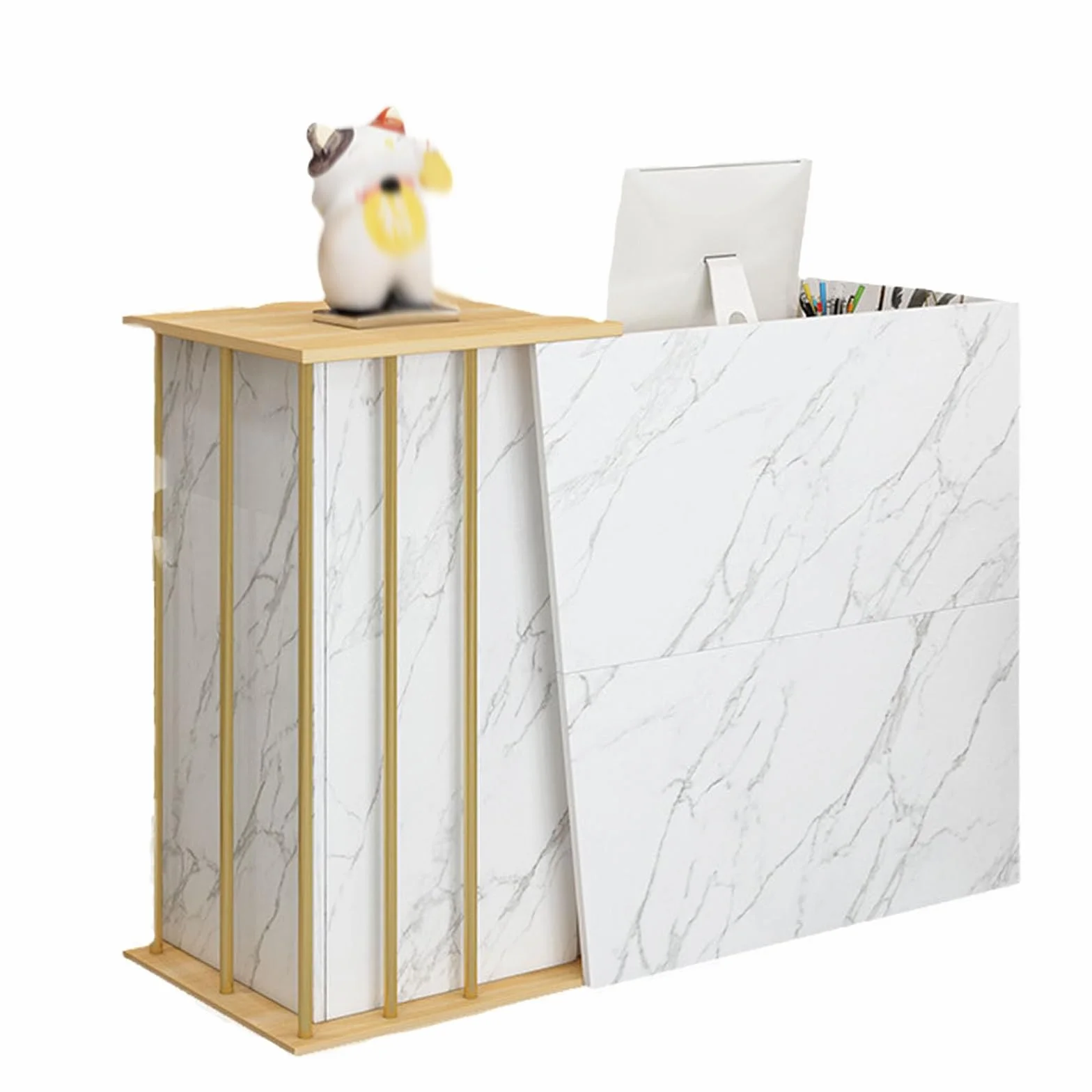 Banco Reception Bancone Cassa per Negozio con Chiudibile Cassetti,Banco della Reception Scrivania Salvaspazio 4 Spazio di Archiviazione,Bancone Vendita(Marble Color,100x40x90cm)
