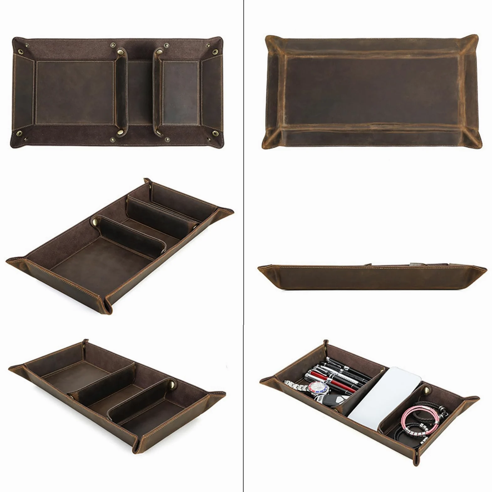 Vassoio portaoggetti caffè marrone 40 x 22 x 4, 5 cm Vassoio organizer da tavolo per scrivania ingresso per riporre chiavi, telefono, orologi, carte elementi essenziali quotidiani Organizer da