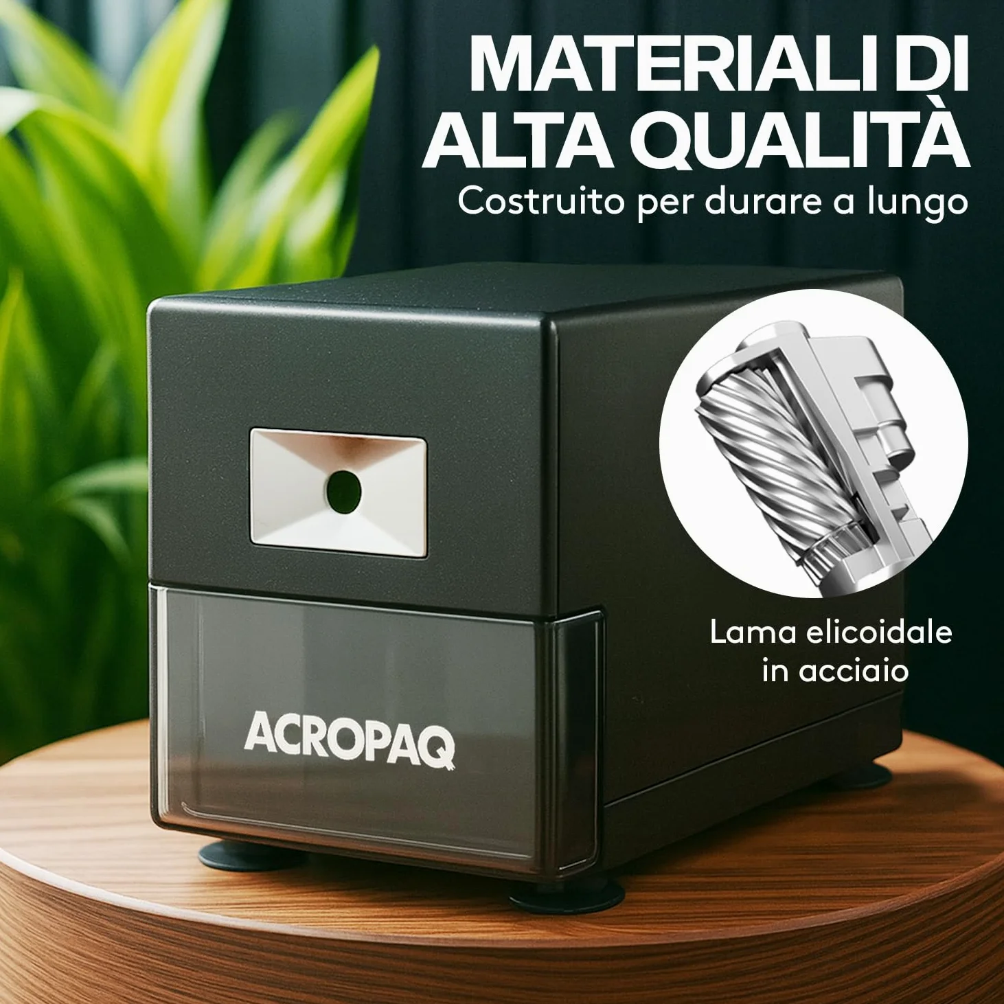 ACROPAQ Temperamatite - Professionale con serbatoio, Appuntalapis automatico con protezione surriscaldamento - Temperino elettrico