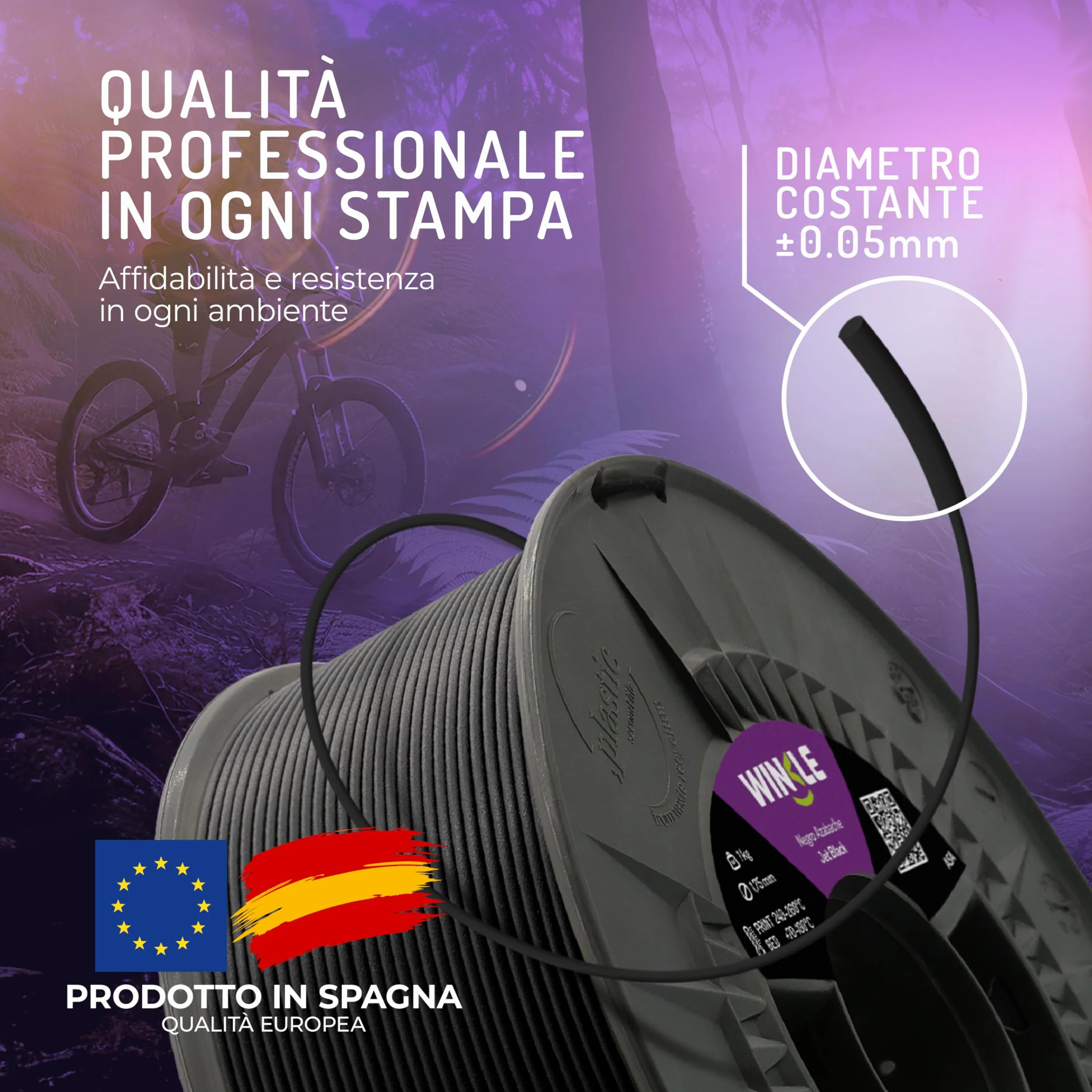 WINKLE Filamento ASA 1.75mm Nero Corvino 250g Bobina per Stampante 3D FDM Precisione Dimensionale +/- 0.05mm Resistente UV Calore