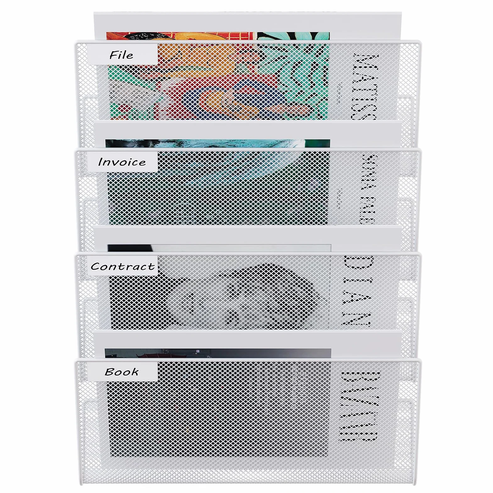 EasyPAG Portadocumenti a Parete A4 4 Compartimenti Metallo Rete,Portariviste a Muro,Organizzatore Posta da Muro,Porta Lettere da Appendere per Ufficio & Casa,Bianco