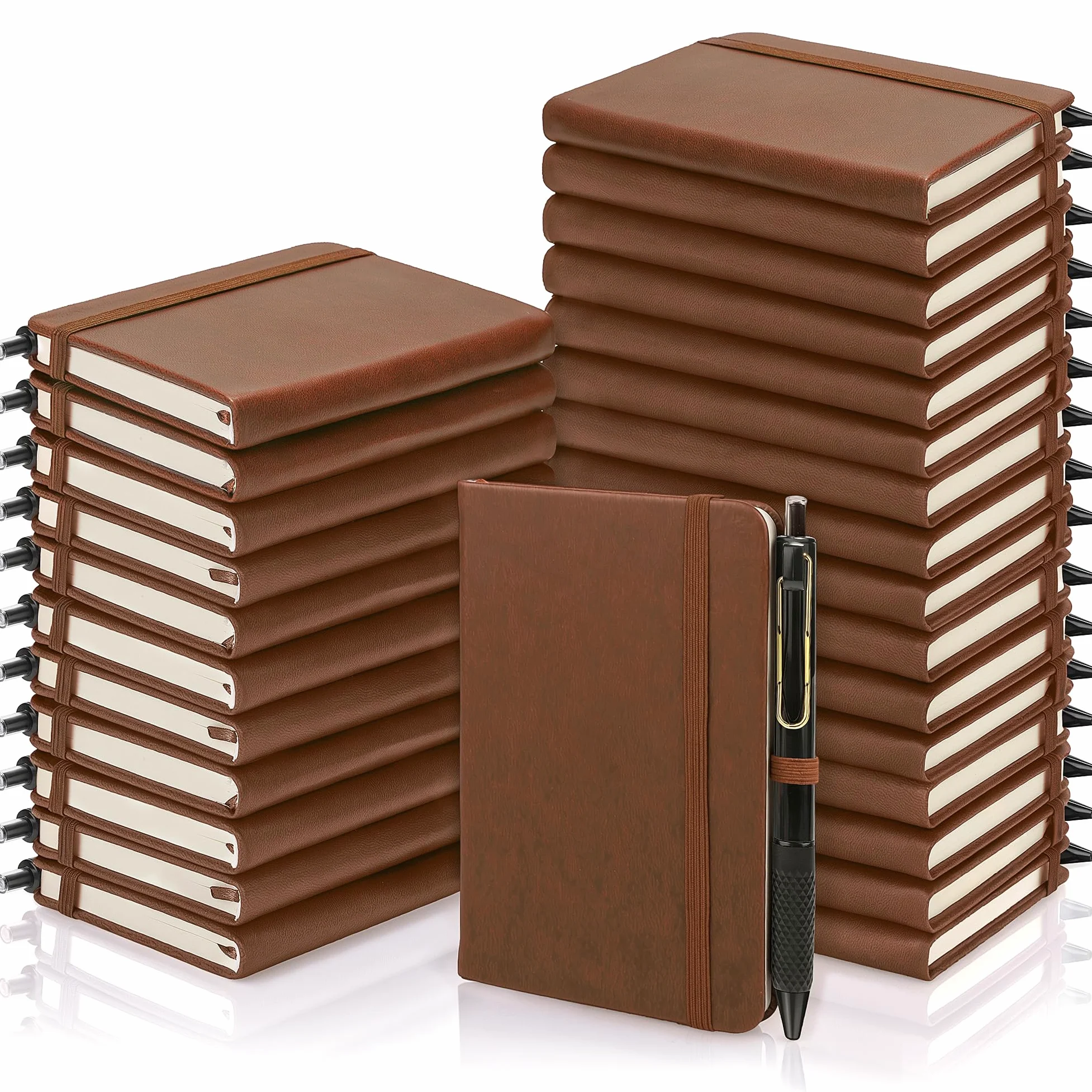 Aodaer Set di 50 quaderni tascabili con penne, 160 pagine, 8,9 x 14,9 cm, mini taccuino a righe, formato A6, in pelle, con copertina rigida, blocco note a righe con portapenne, per scuola, ufficio