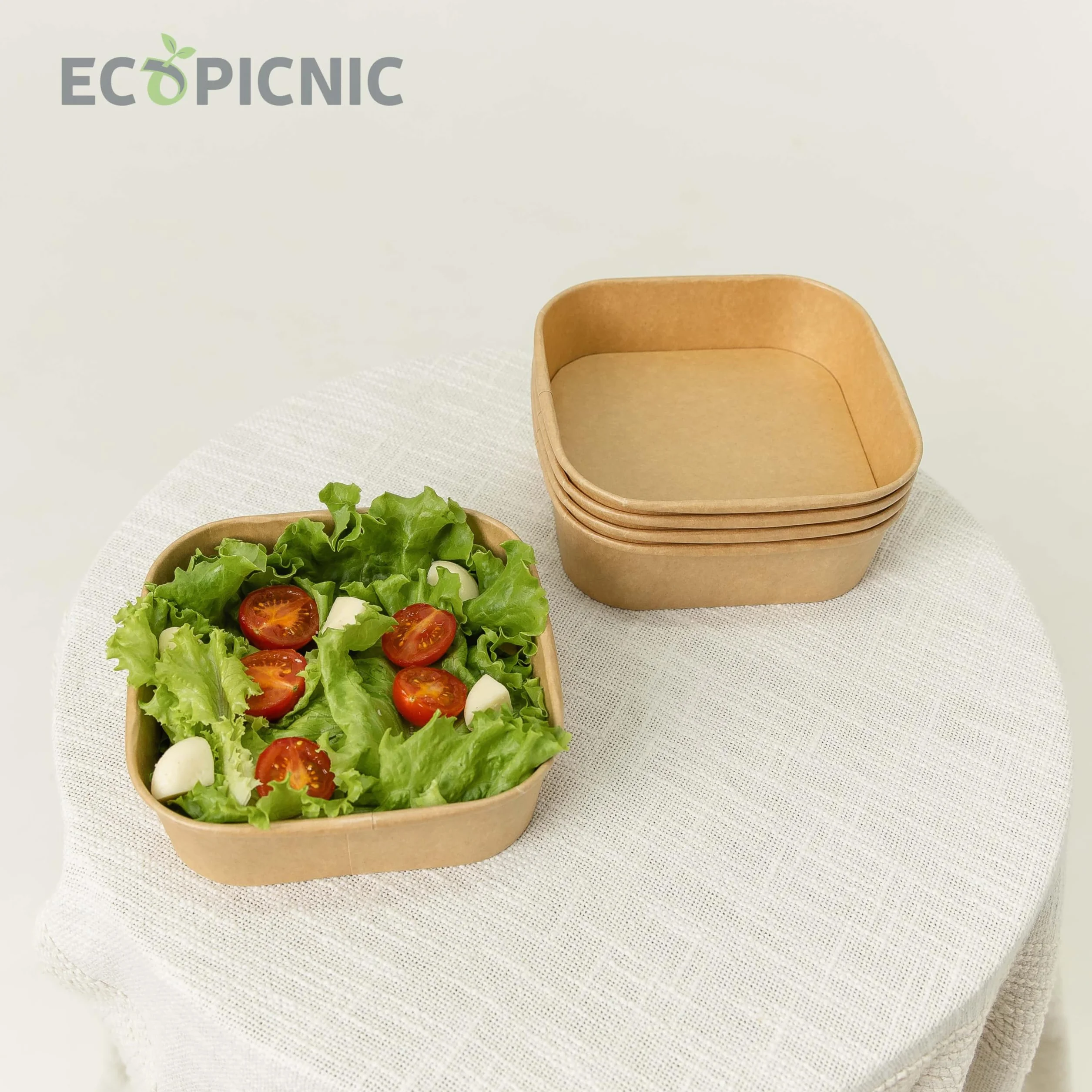 Salatiera Quadrata Carta Kraft 1000 ml 50 Pezzi Contenitori Monouso per Insalate Poke Bowl
