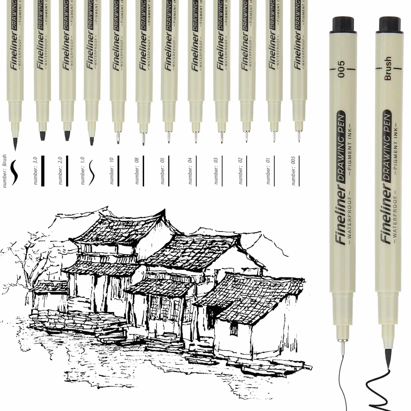Penne da Disegno Nere 12 Pezzi Fineliner Nero Punta Fine Diverse Larghezze per Disegno Tecnico Illustrazioni Schizzi Manga