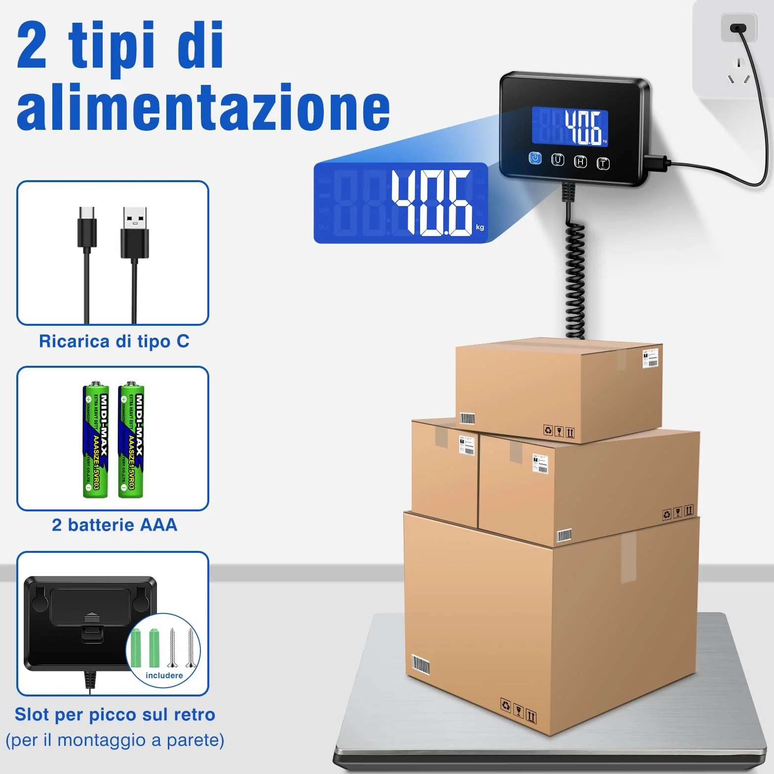 Bilancia Pesa Pacchi 300kg 20g Profesjonalna LCD Tara Hold USB