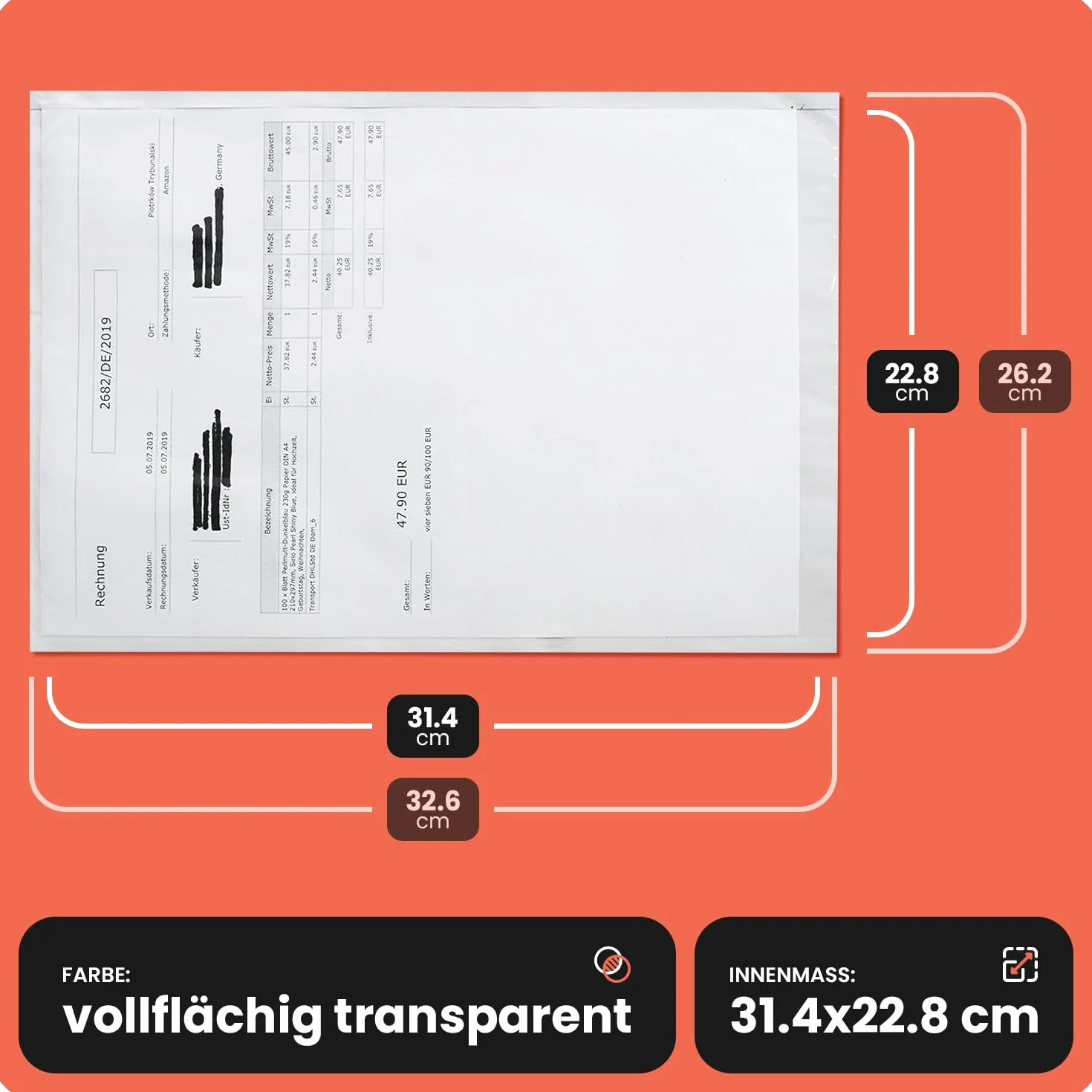 Netuno 250x busta porta documenti grande autoadesiva C4 26 x 32,5 cm busta trasparente per documenti di trasporto fatture biglietti bolla di consegna lettera di vettura tasca trasparente adesiva