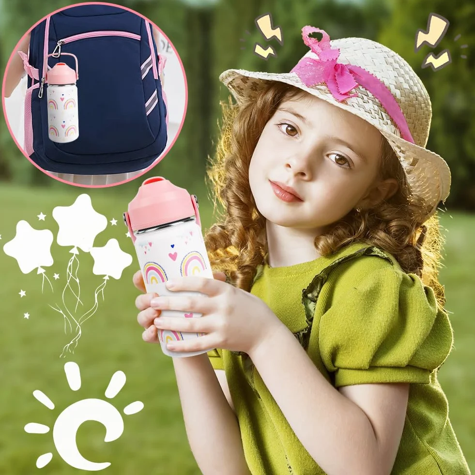 Borraccia Bambini Acciaio Inox 350ml Termica Senza BPA Cannuccia