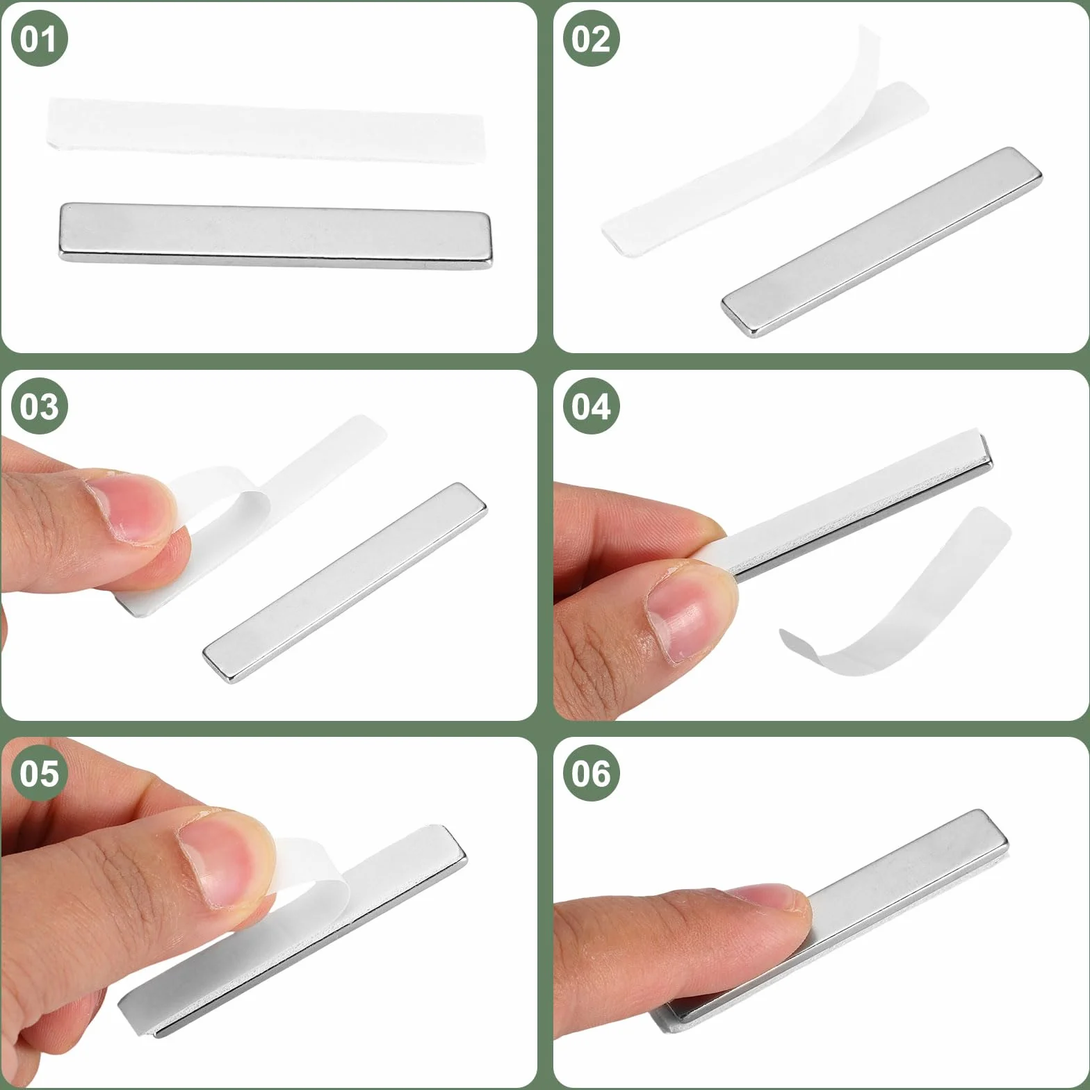 QUARKZMAN 20 Pz Magneti Piatti Piccoli Extra Forti Rettangolari Autoadesivi, Potenti Elementi Di Fissaggio Magnetici Per Uffici, Lavagne Magnetiche, Mobili Da Cucina (60X10X3 mm, Argento)