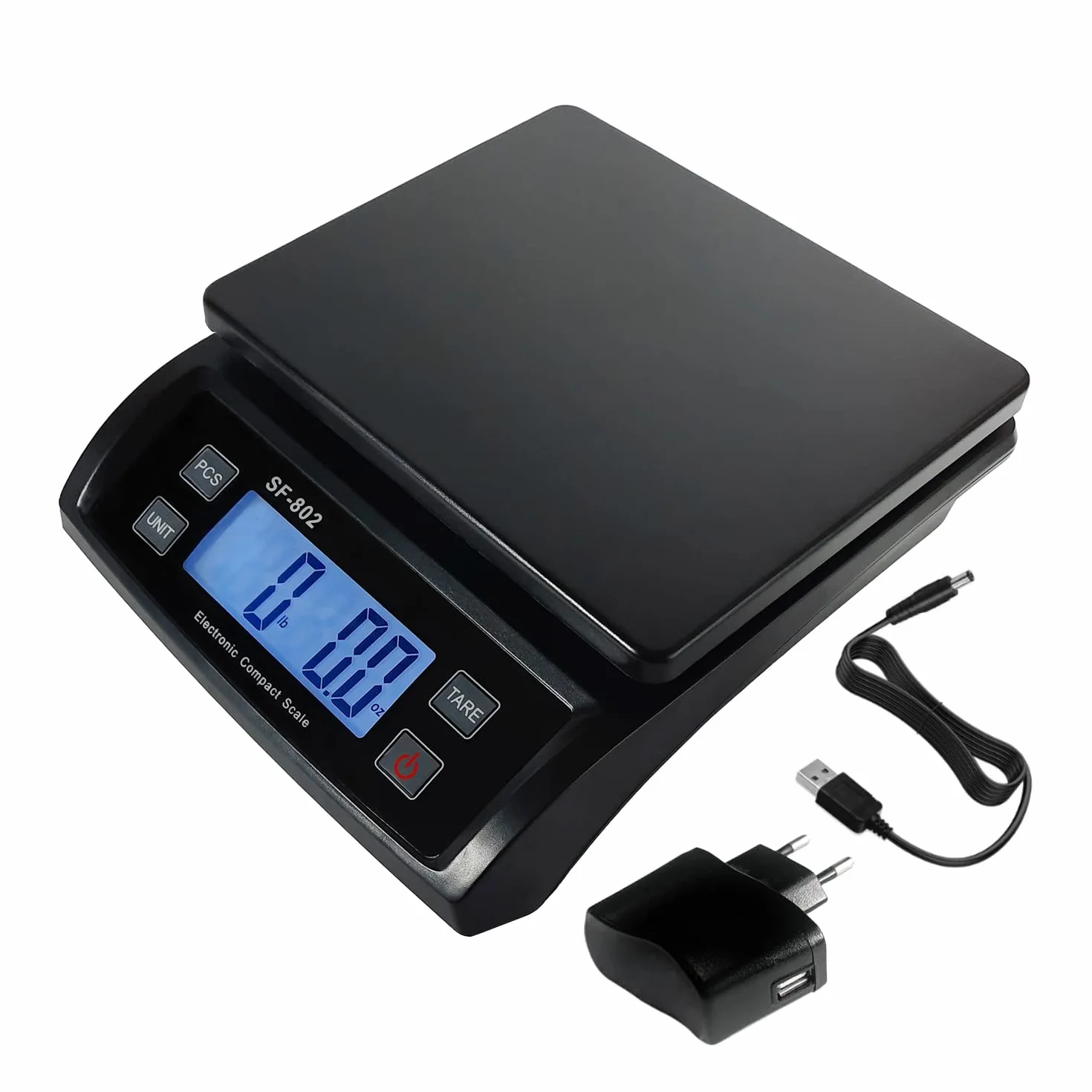 Eosphorus Bilancia Pesapacchi Digitale fino a 30kg, Bilancia Postale di Precisione per Spedizioni e Pacchi, Display LCD, Funzione Tara e Hold, Unità kg/lb, Alimentatore Incluso e Batterie