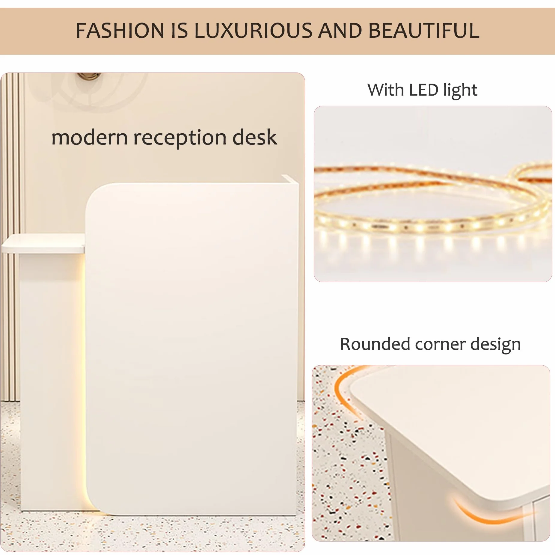 Bancone Reception,Bancone Cassa per Negozio Ufficio,Reception Parrucchiere con LED e 1 Cassetto con Serratura,Tavolo di MDF Banco Vendita,Moderno Banco Espositivo,per Small Bar Estetica Beauty Salon(W