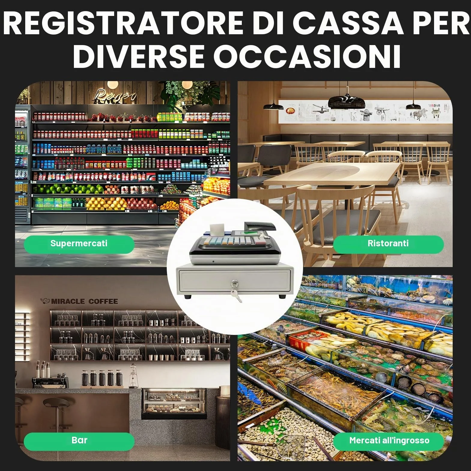 Registratore di Cassa Elettronica per Gastronomia al Dettaglio - Sistema Solido Con 48 Tasti, Display Digitale, 40W - Attrezzato per il Commercio