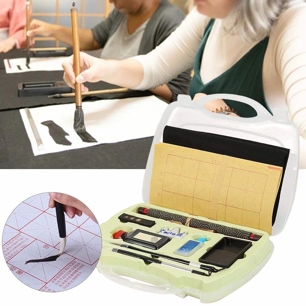 Fydun Set di calligrafia tradizionale cinese, con pennello inchiostro carta da scrittura strumento box kit per principianti scrittura e pittura