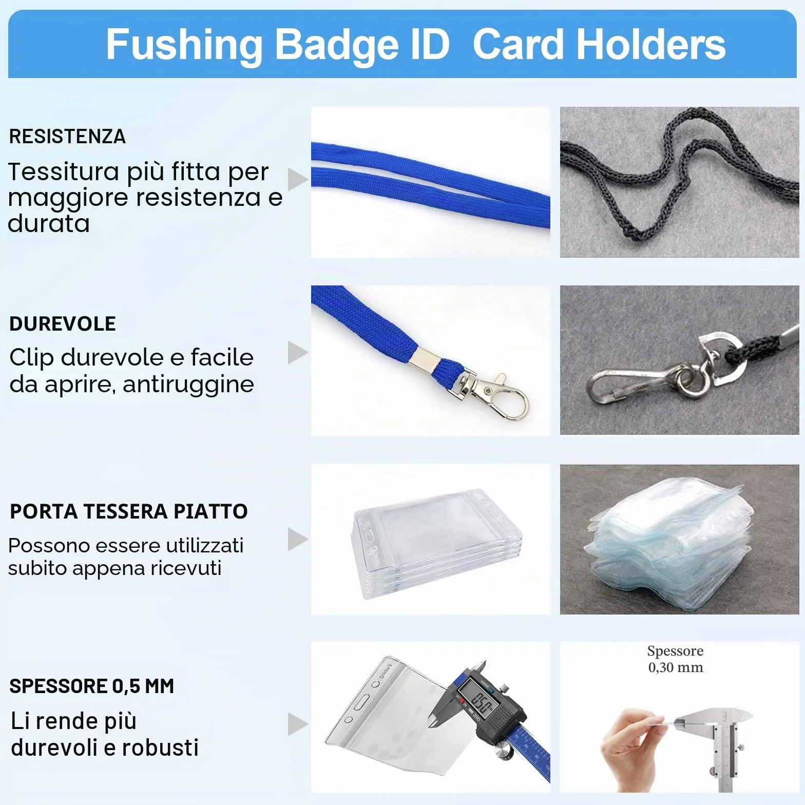 Fushing 50 PCS plastica trasparente targhetta per nome carta ID portacordino con gancio girevole 13.5x8.5 cm
