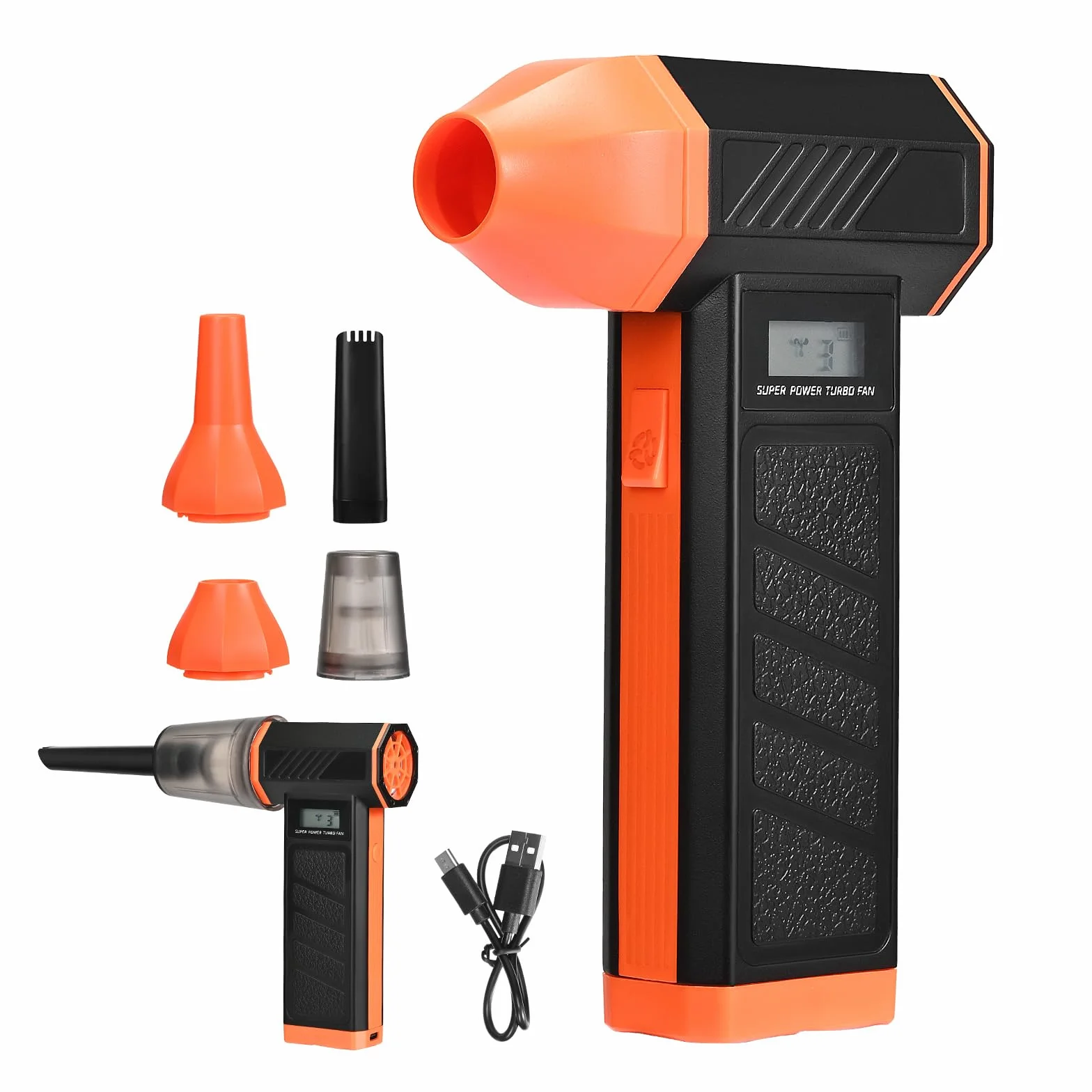 Soffiatore d'aria portatile e aspirapolvere 2 in 1, soffiatore d'aria senza fili da 150000 giri/min, ricaricabile da 5000 mAh, rimuovi polvere per la pulizia di PC, tastiera, auto, divano, casa