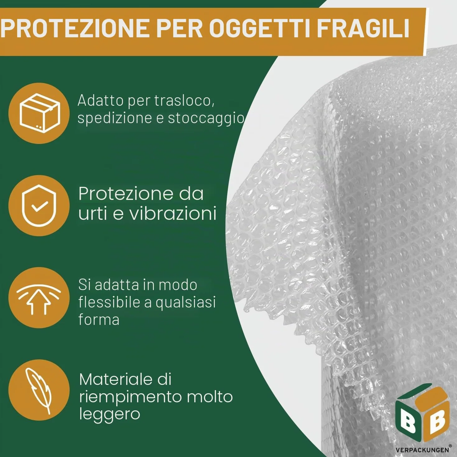Rotolo di pluriball 0,5 x 50 m spessore 60 my pellicola per imballaggi e protezione