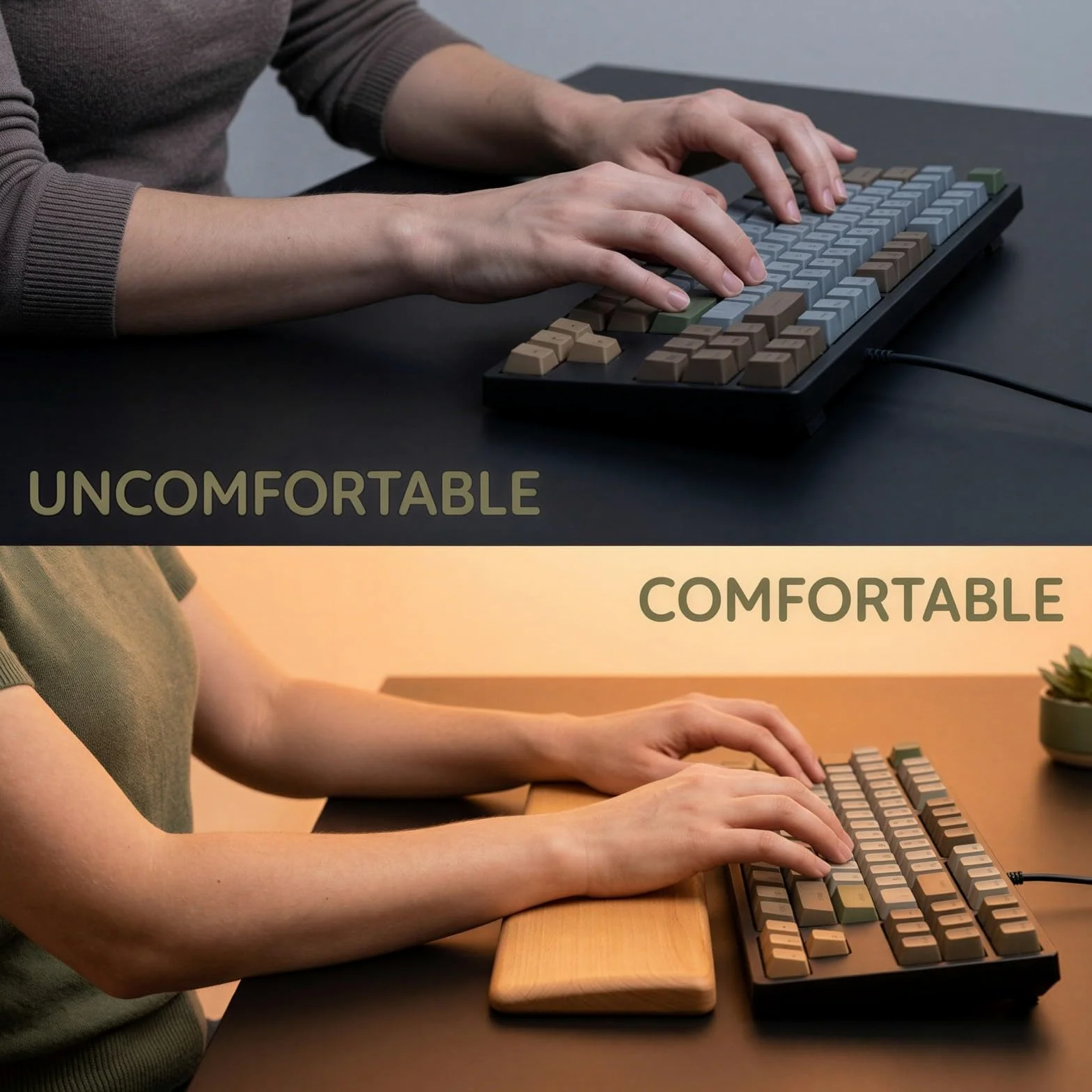 Poggiapolsi ergonomico in legno di faggio (36 cm), ideale per tastiere meccaniche a 87 tasti, antiscivolo e liscio, perfetto per gaming, ufficio e casa, con venature naturali.