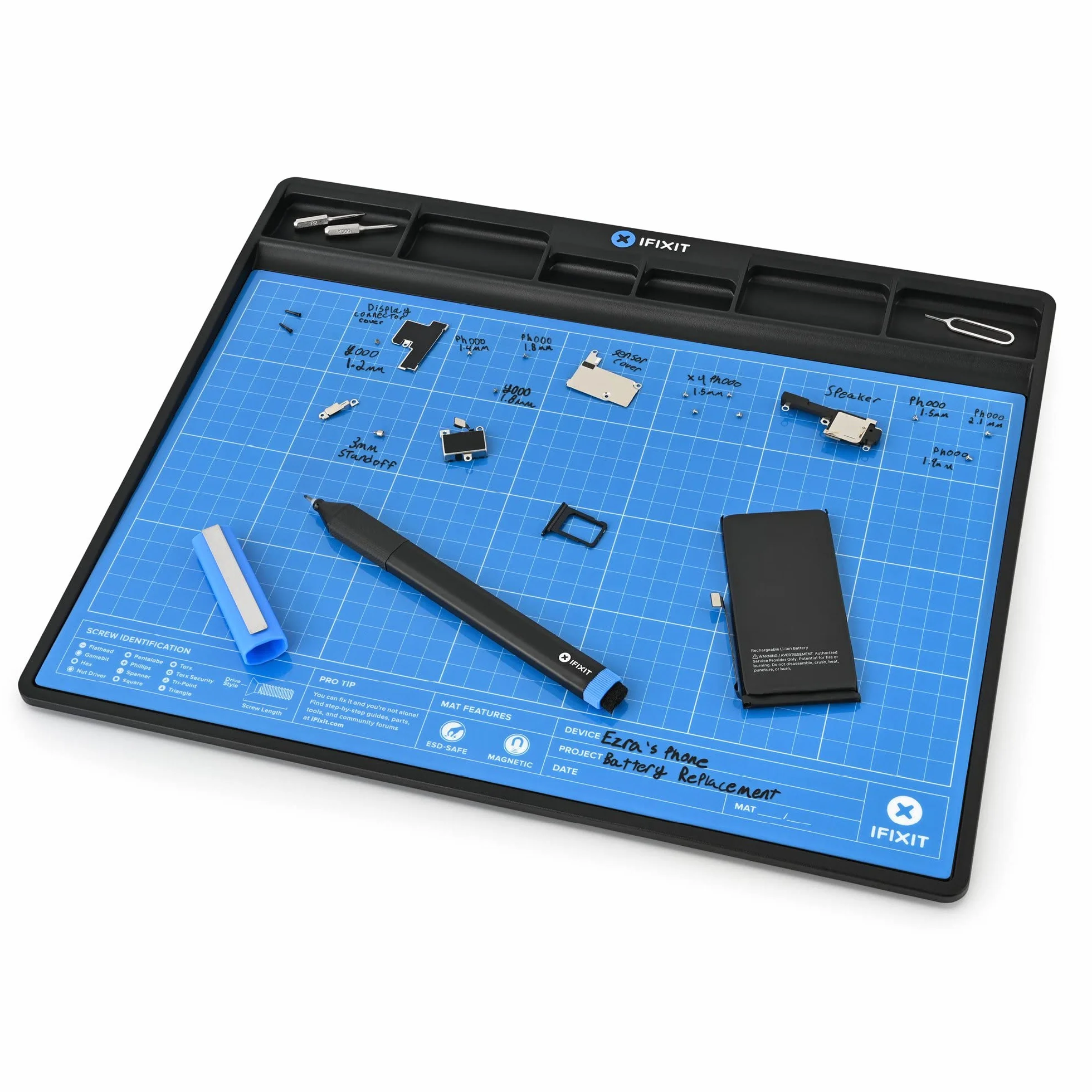 iFixit FixMat, tappetino da lavoro magnetico antistatico con scomparti per viti e componenti per riparazioni elettroniche