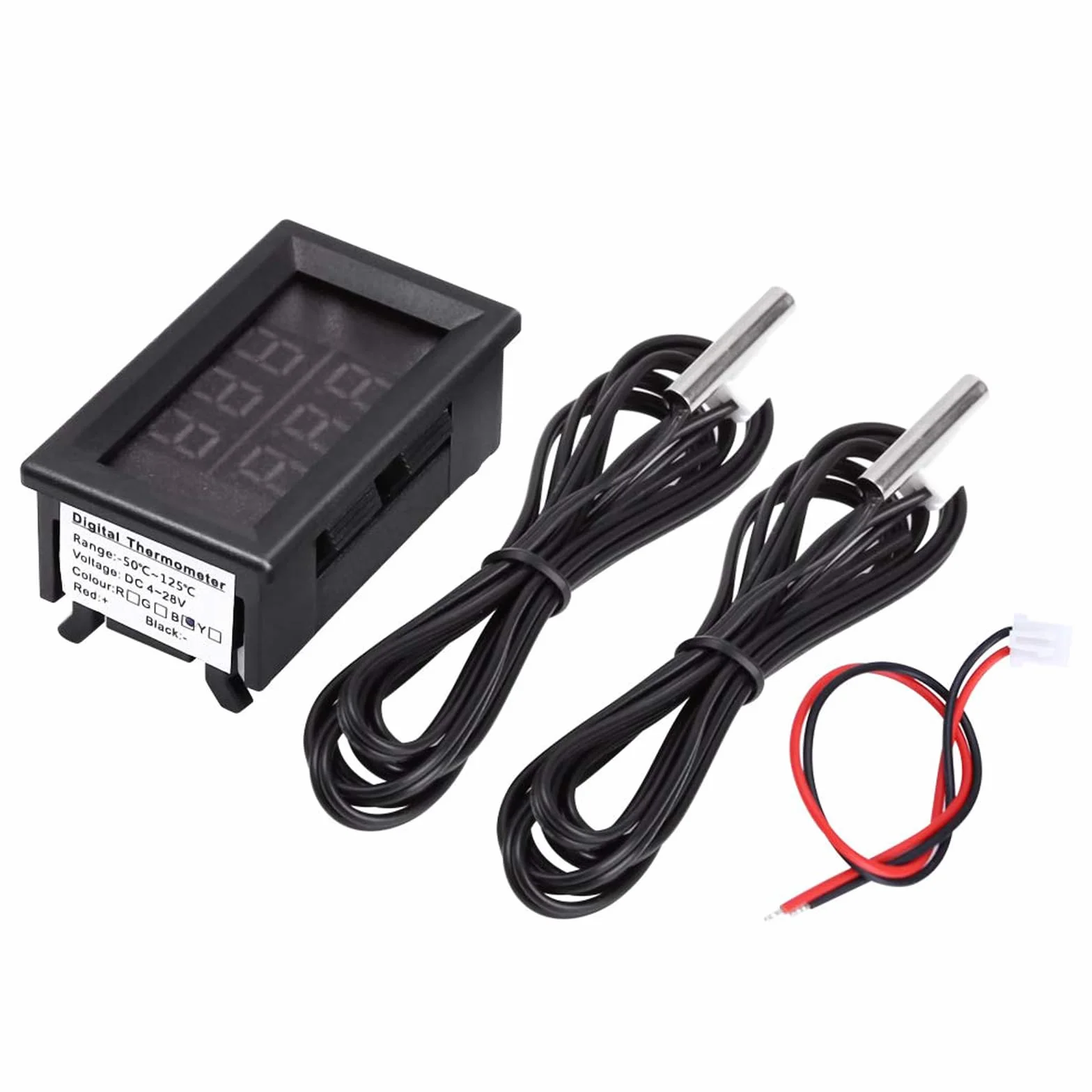 Termometro Digitale Doppio Display 4~30V Alimentazione Diretta Impermeabile Sensore di Temperatura Metallo Rosso Argento Blu