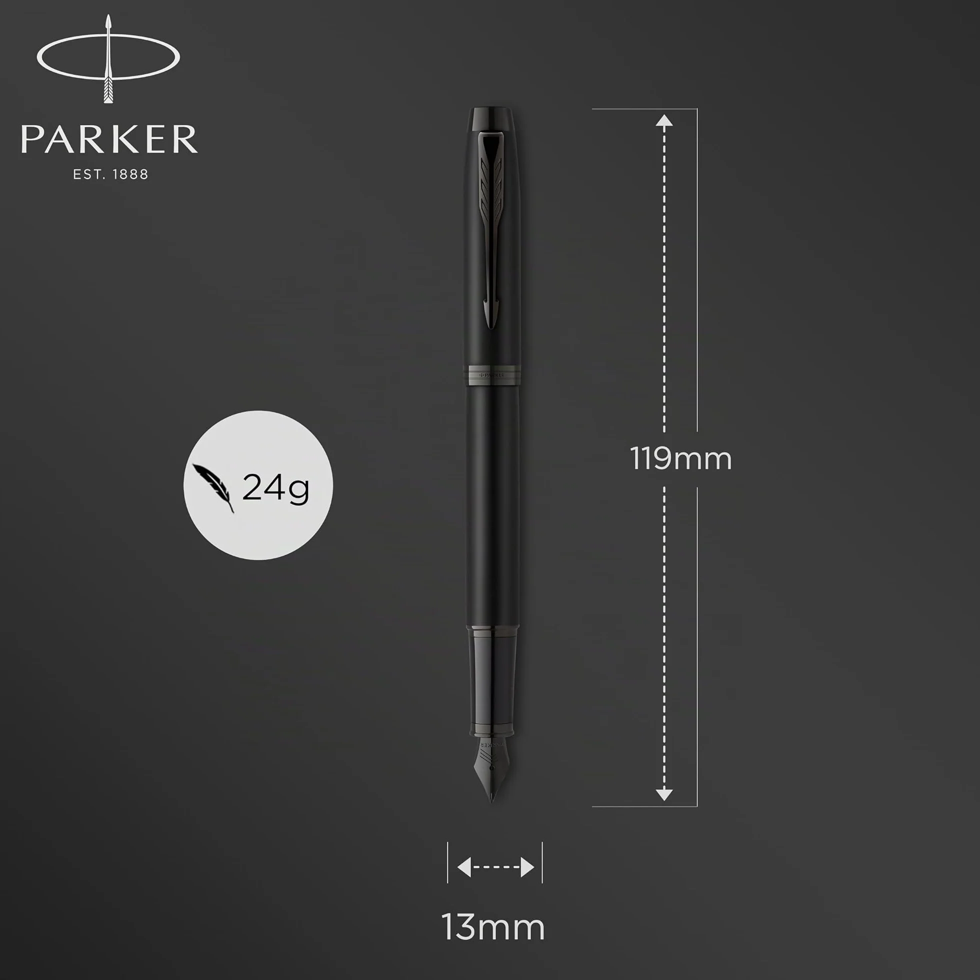 Parker IM penna stilografica, punta media, czarna matowa, zestaw upominkowy