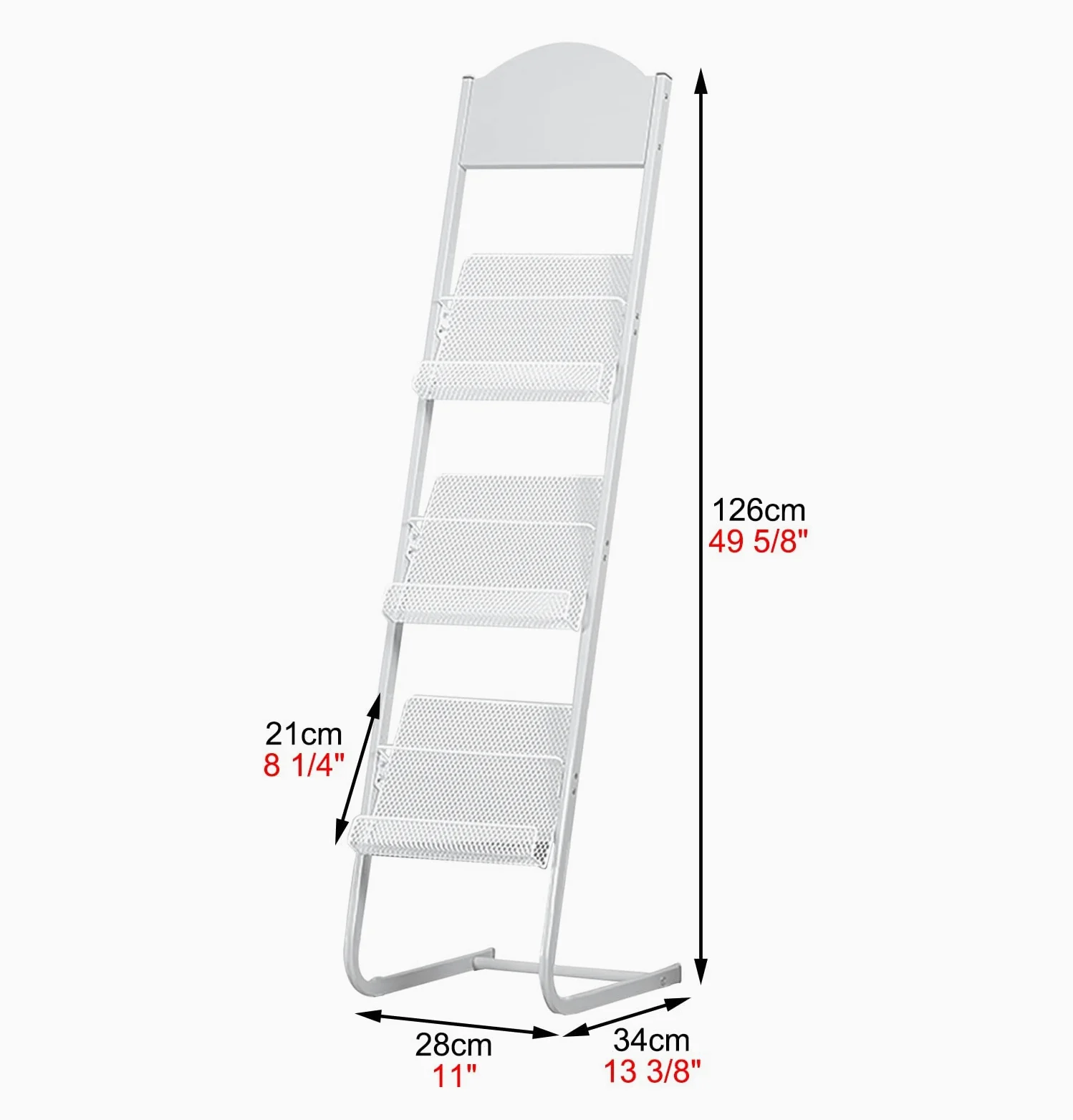 Portariviste portatile stretto da pavimento per la decorazione di casa e ufficio espositore staccabile in metallo nero bianco 126 cm di altezza