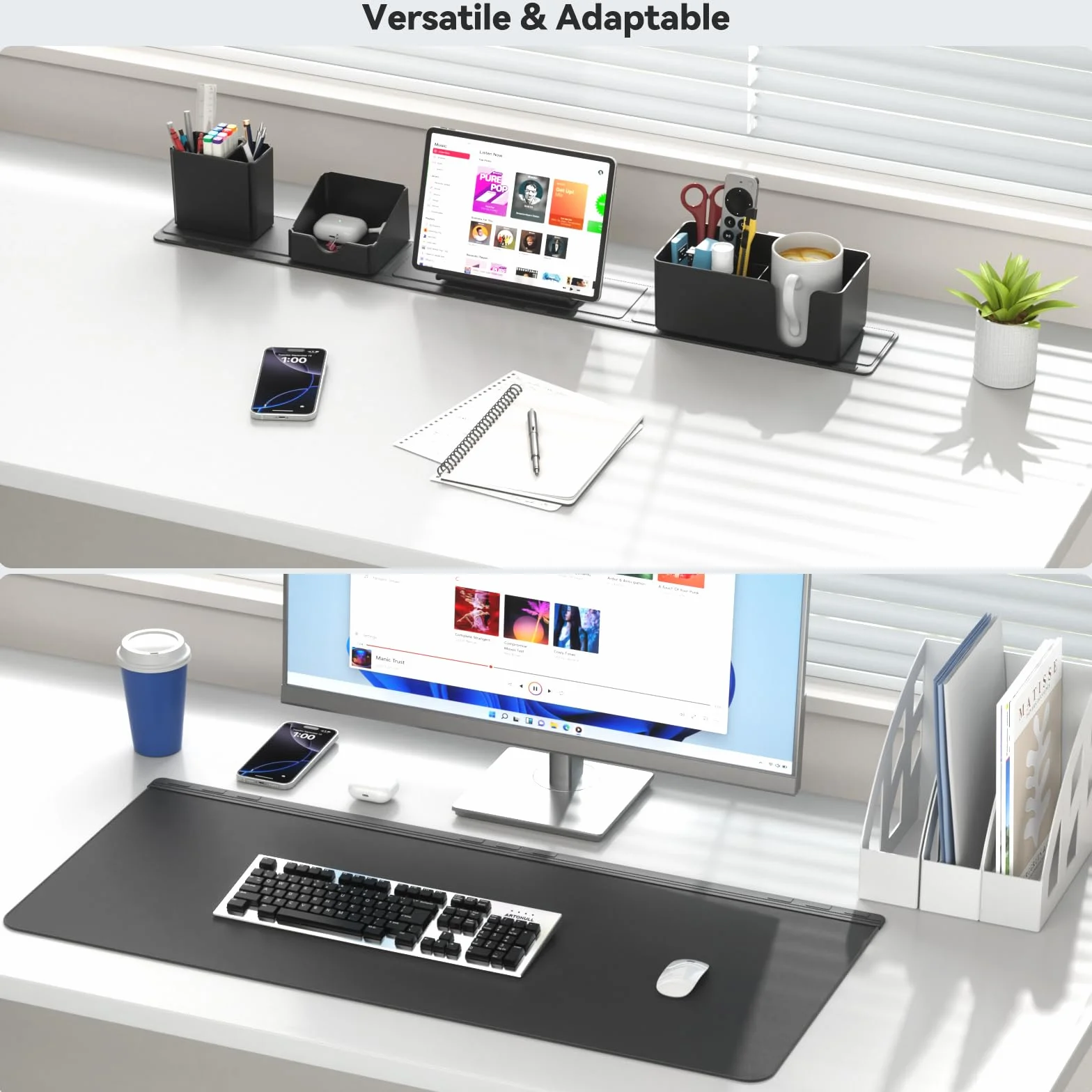 KDD Sottomano Scrivania Set Organizer Magnetici Tappetino Mouse Grande Supporto Telefono Portabicchieri Portapenne Contenitore Portacarte Gaming Ufficio Casa