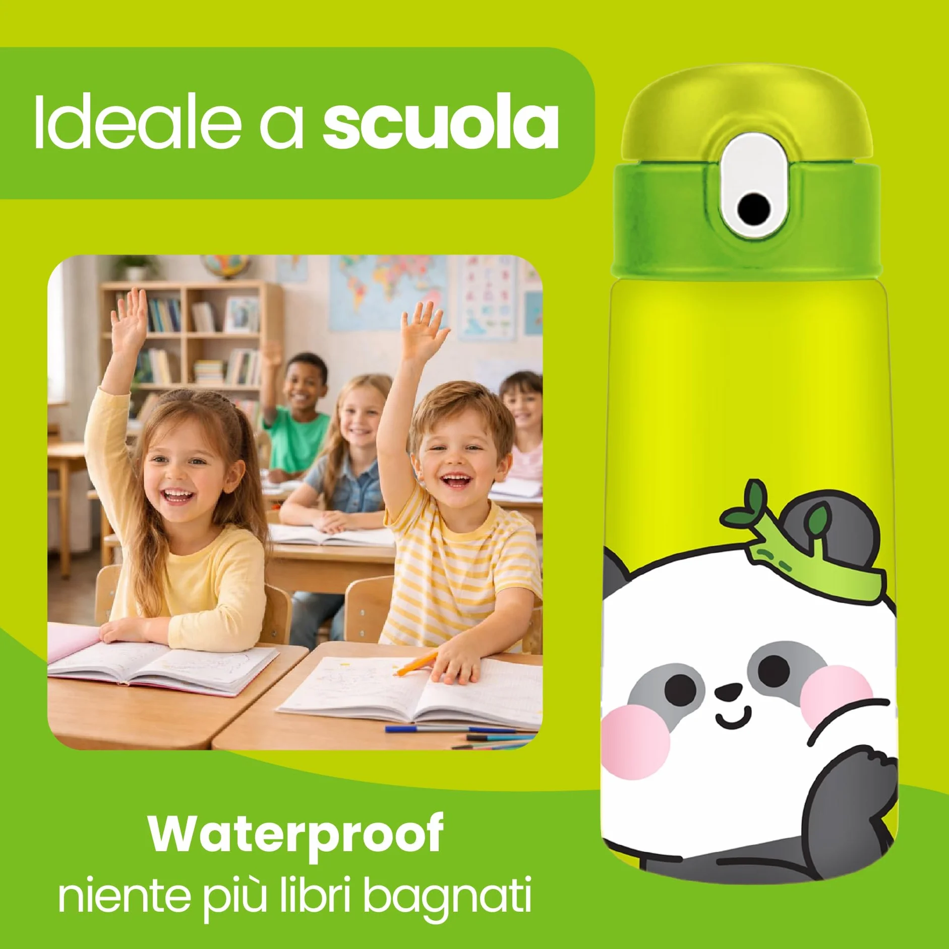 Borraccia termica Tema panda 460ml Acciaio BPA free Cannuccia Mantenimento caldo 12h freddo 24h