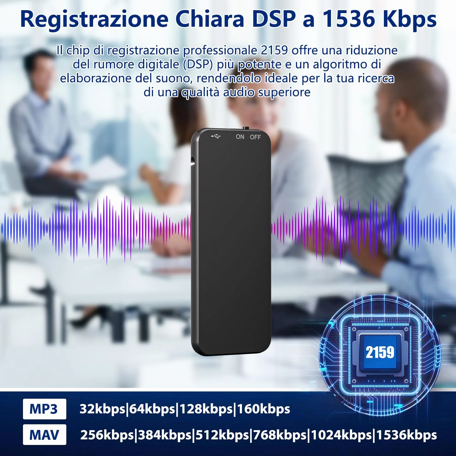 40ore Registratore Vocale, 64GB Registratore con Attivazione Vocale e Riduzione del Rumore Intelligente, USB-C Registratore Audio per Università Lezioni Riunioni Interviste