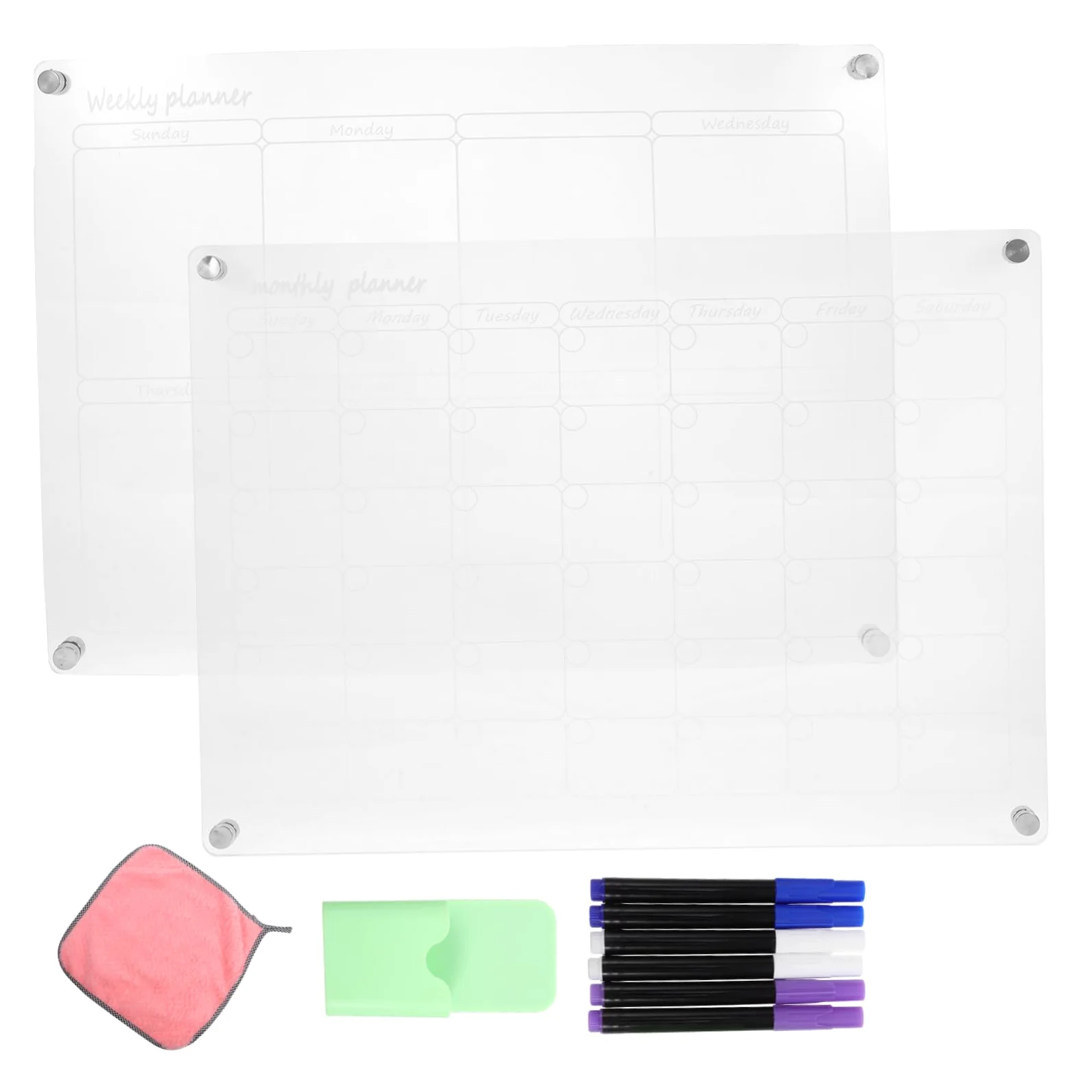 Calendario Magnetico Cancellabile a Secco per Frigorifero Set Completo con Lavagna Settimanale Mensile Trasparente Planner Pasti con Pennelli e Magneti Resistenti per Cucina