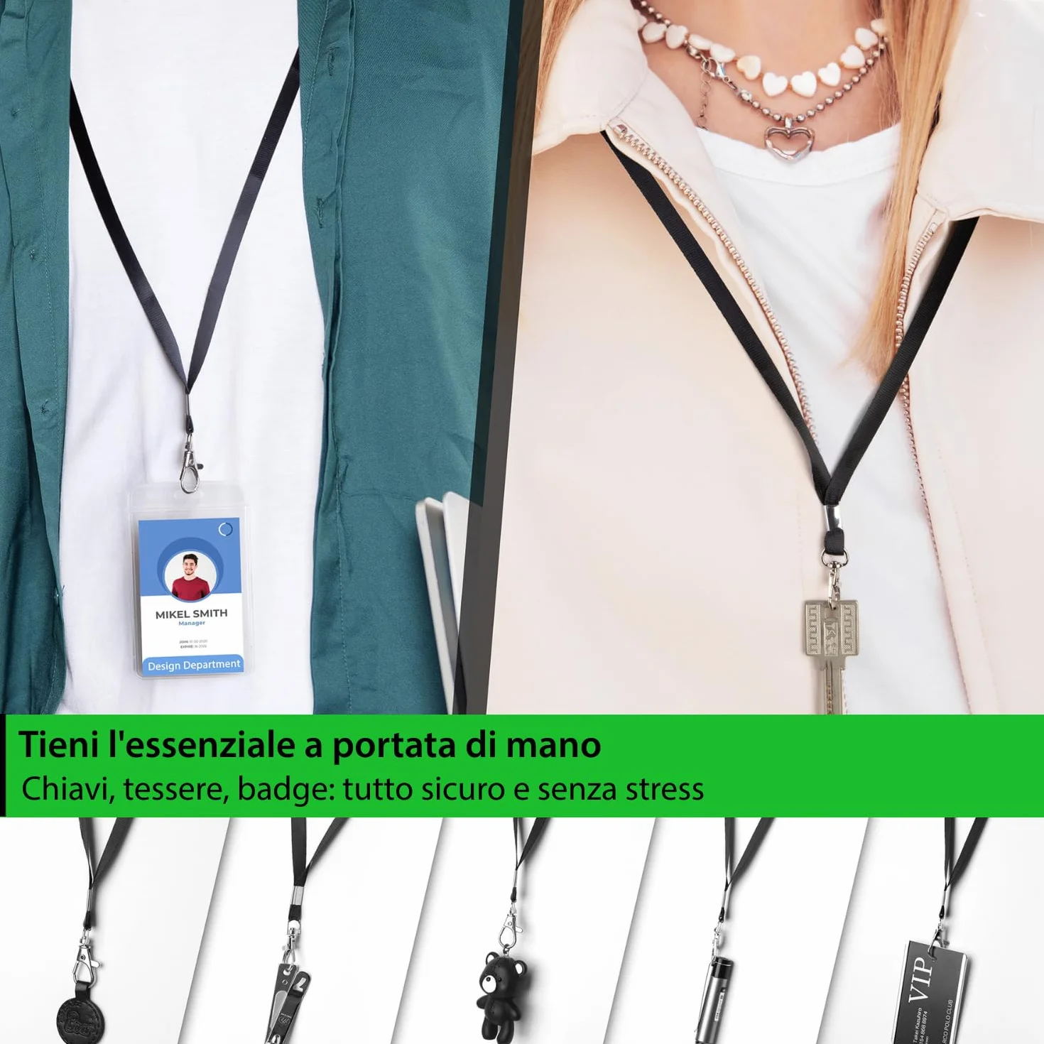 Laccetti Porta Badge Nero x100 Lanyard Clip Card Holder Id Keychain