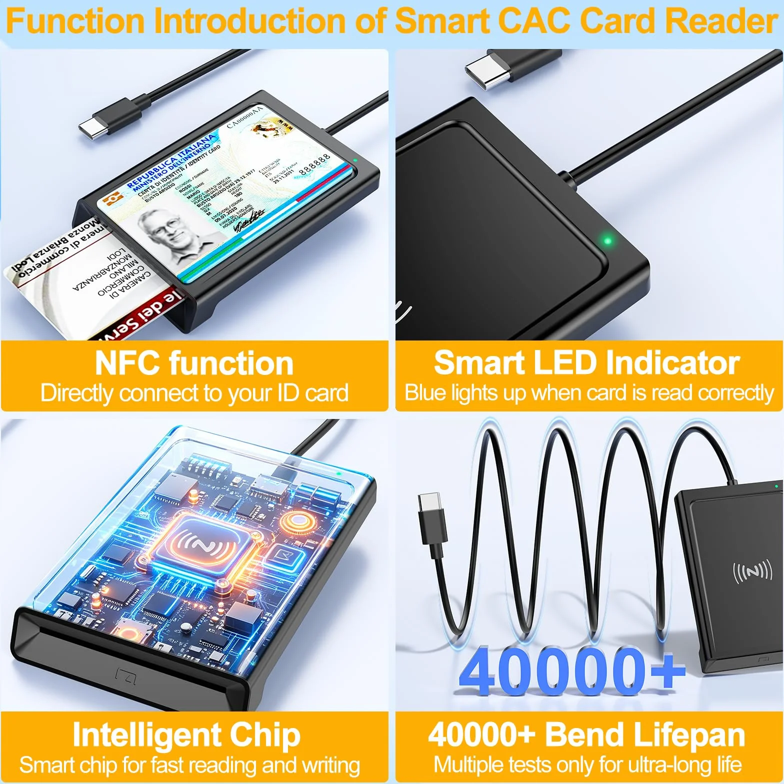 USB C Lettore CIE 3.0 Carta d'identità Elettronica e Tessera Sanitaria Italiana,Lettore Smart Card Firma Digitale Lettore Smart contatto e contactless CIE/CRS/CNS,Lettore NFC per Windows 10 11 Linux