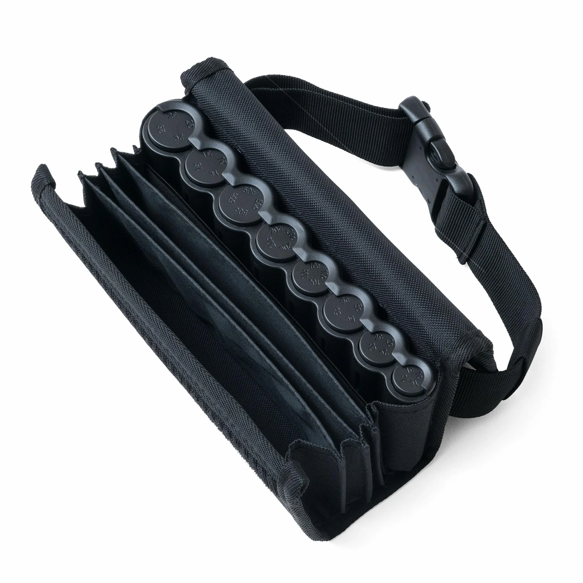 Borsa da Cameriere - Portafoglio di cameriere incl. 8 scomparti cambiamonete euro con laccio – misure della borsa 20,5 x 6,5 cm x 10,0 cm - Securina24® (black)