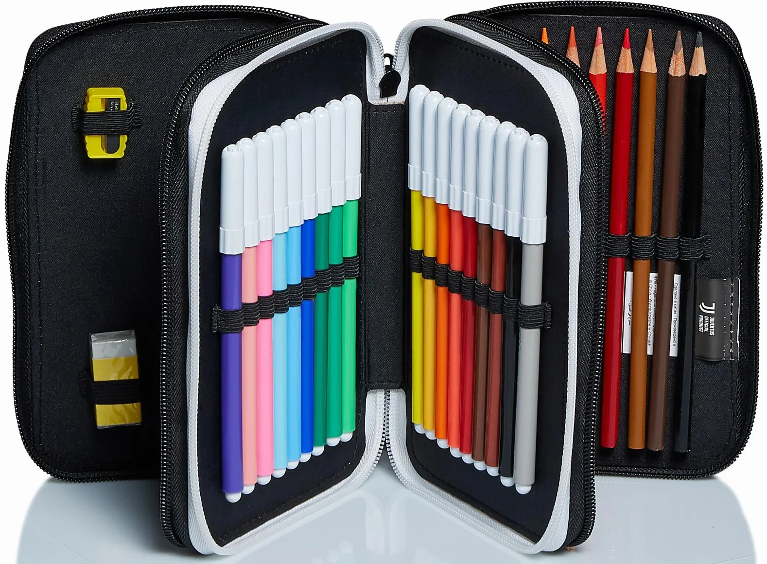 Seven Astuccio Scuola Juventus 3 Zip Bianco Nero Triplo Scomparto Matite Penne Pennarelli Accessori per Zaino Ragazzi