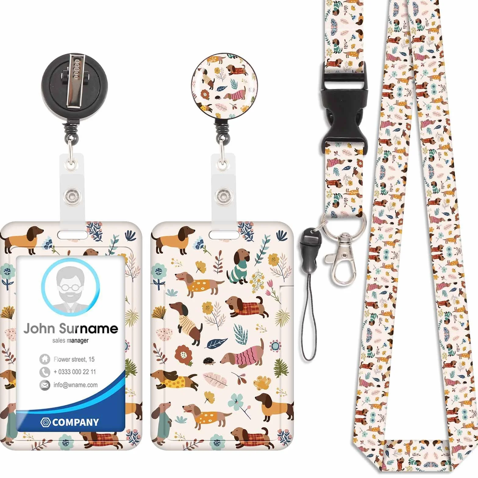 Portatarjetas con cordón per il collo con porta badge retrattili, moschettone girevole