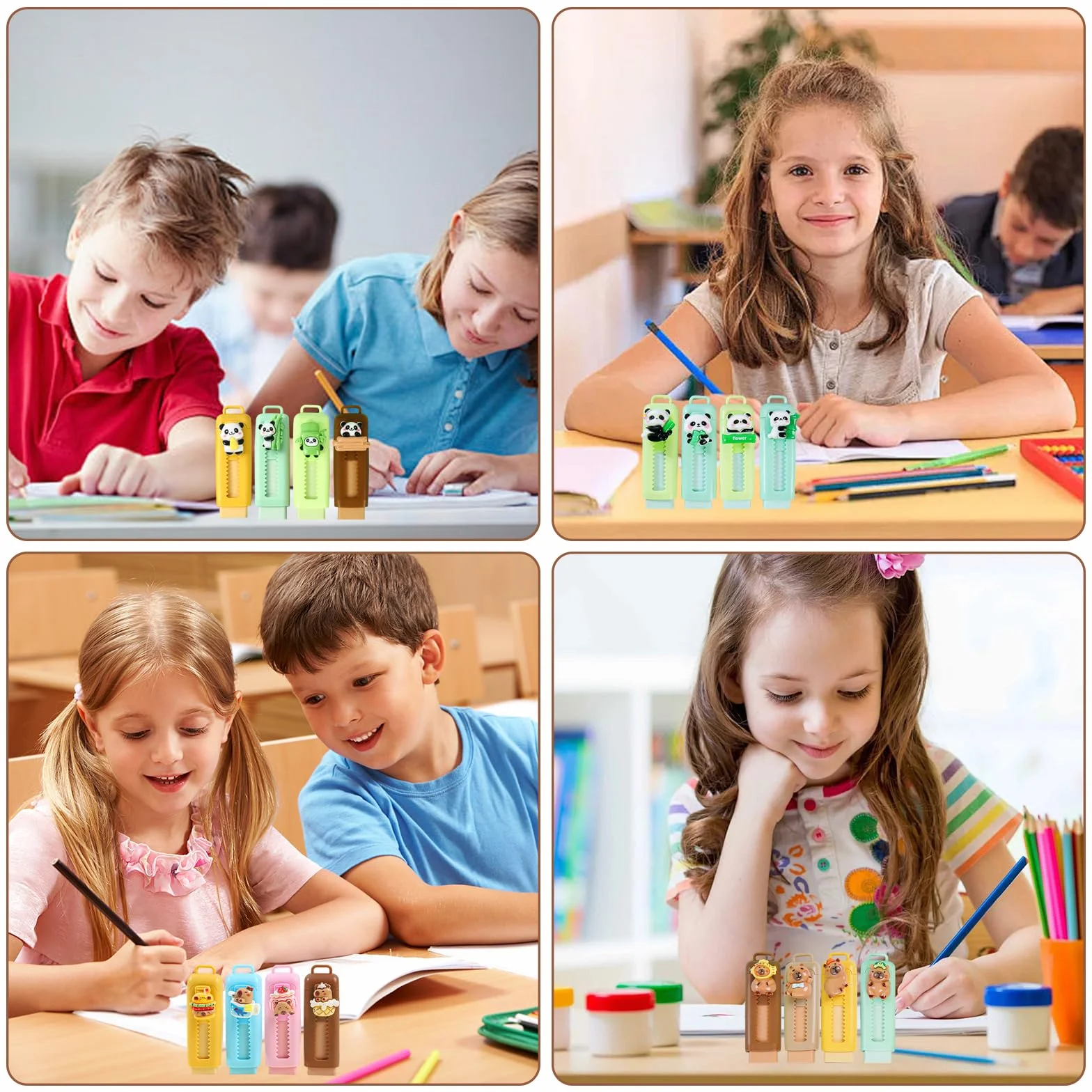 Kawaii Gomme da Cancellare Retrattili Bambini 16 Pezzi, Gomma Capybara & Panda, Regalini Festa Compleanno Scuola 4-10 Anni
