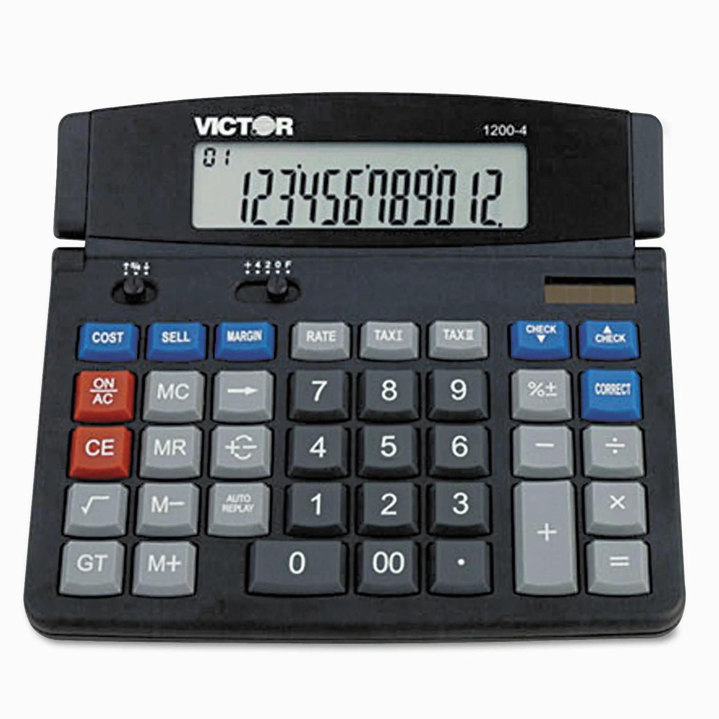 Victor 1200-4 12 cifre grande calcolatrice professionale da tavolo, batteria e display LCD ad energia solare ibrido, ideale per uso domestico e ufficio, nero