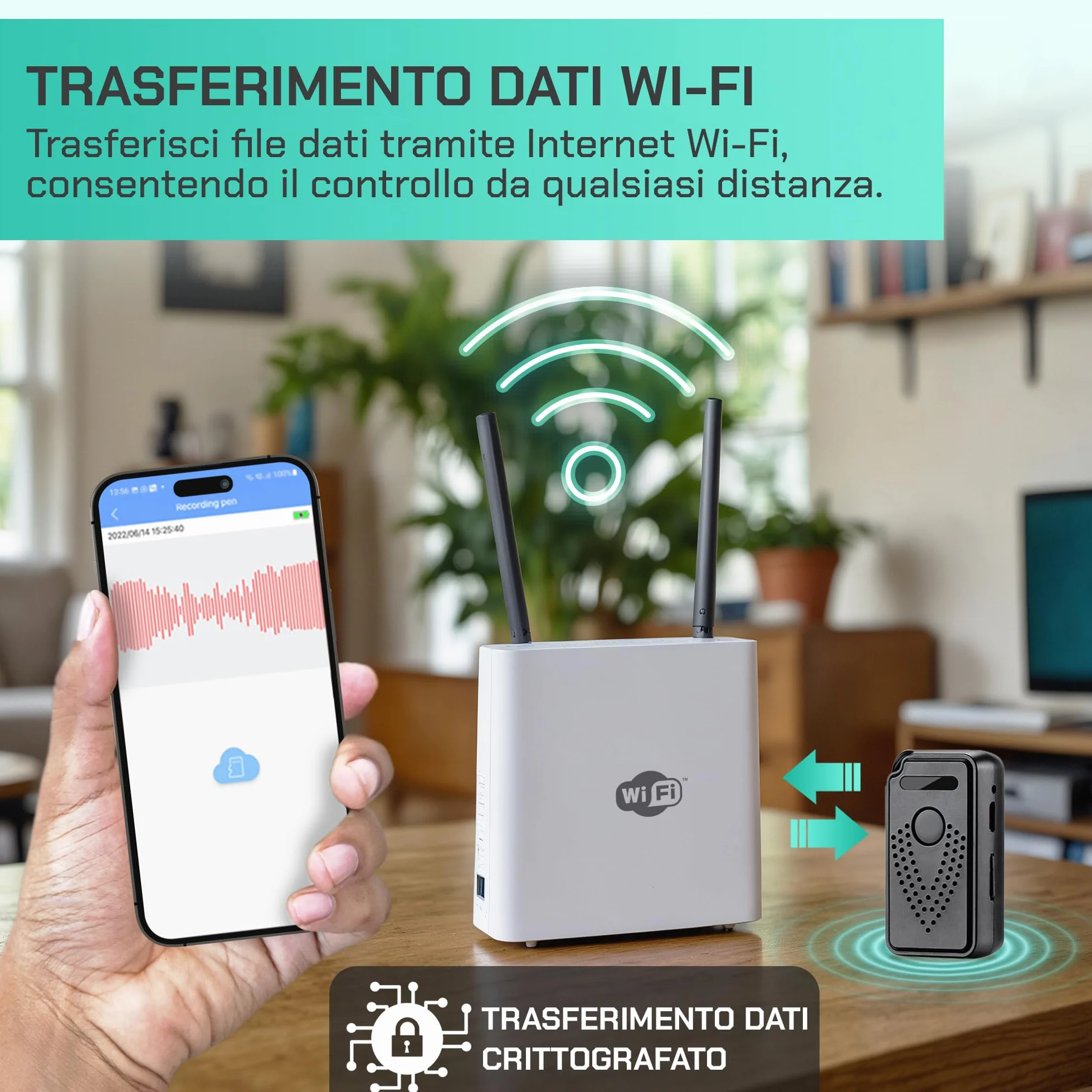 Registratore Vocale Attivato tramite Internet-WiFi, Controllo illimitato della distanza Registratore Vocale Audio, Microfono Audio Cimice a Distanza